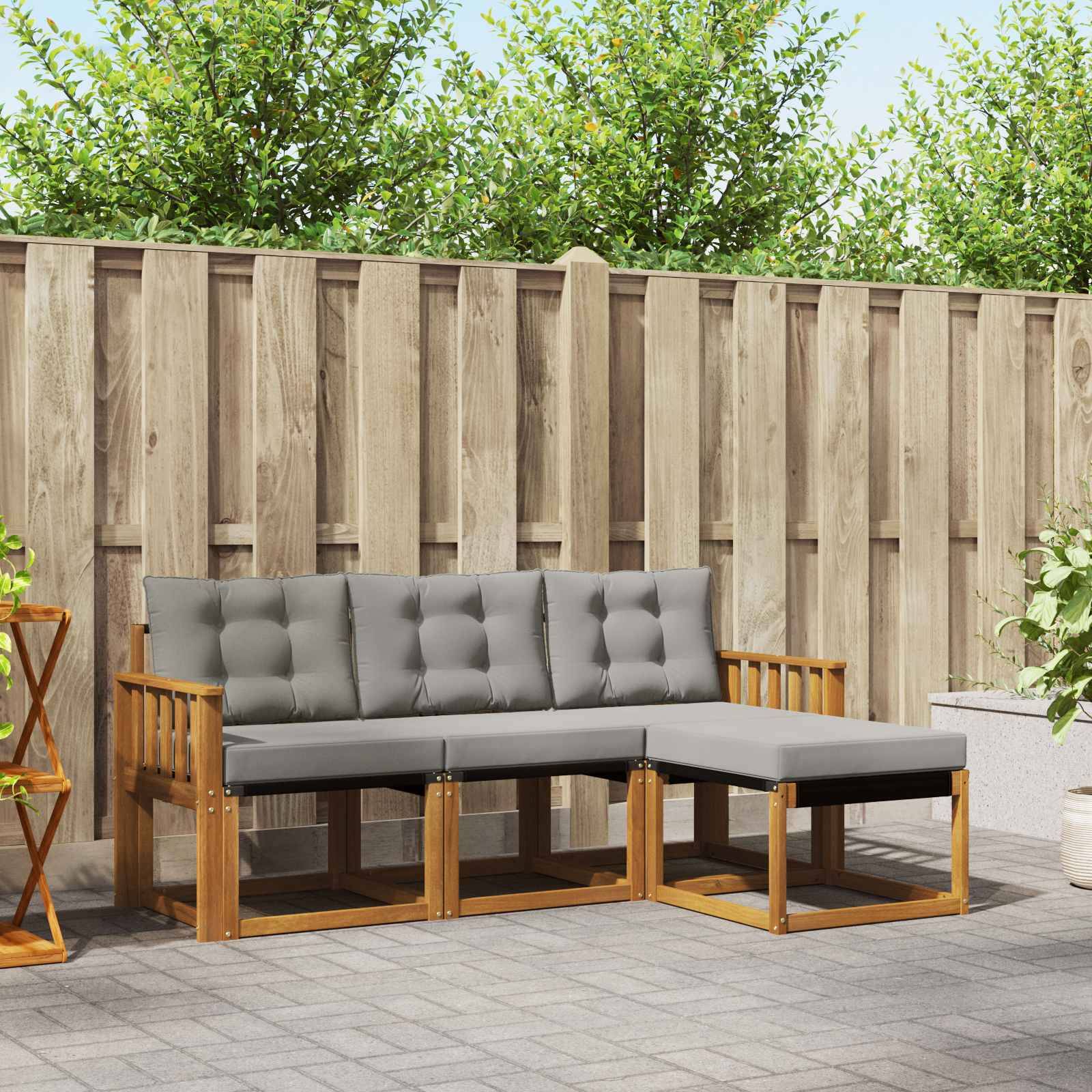 vidaXL Outdoor-Sofagarnitur mit Kissen 4 pcs Natürlich und Hellgrau