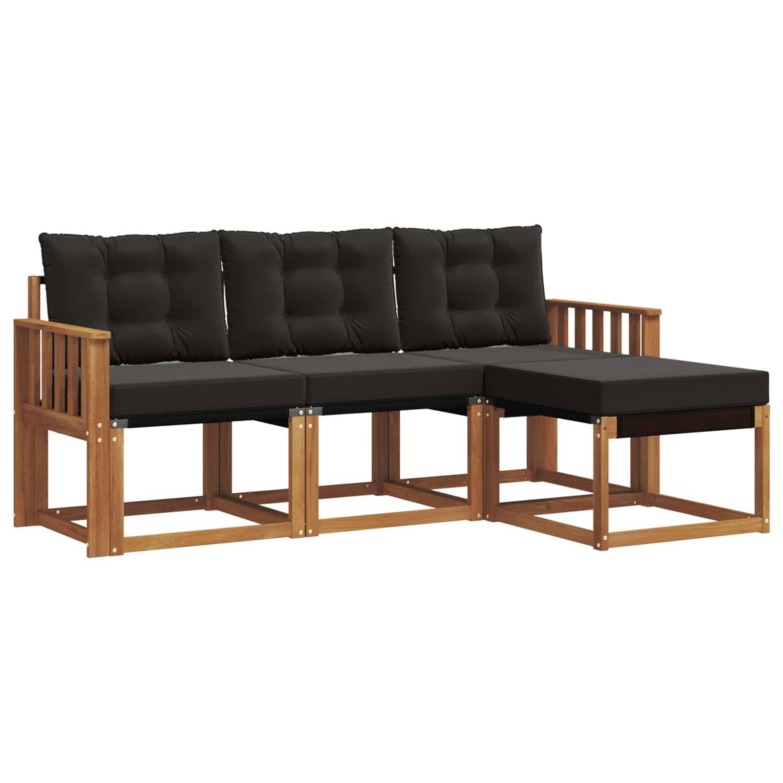 vidaXL Outdoor-Sofagarnitur mit Kissen 4 pcs Natürlich und Schwarz