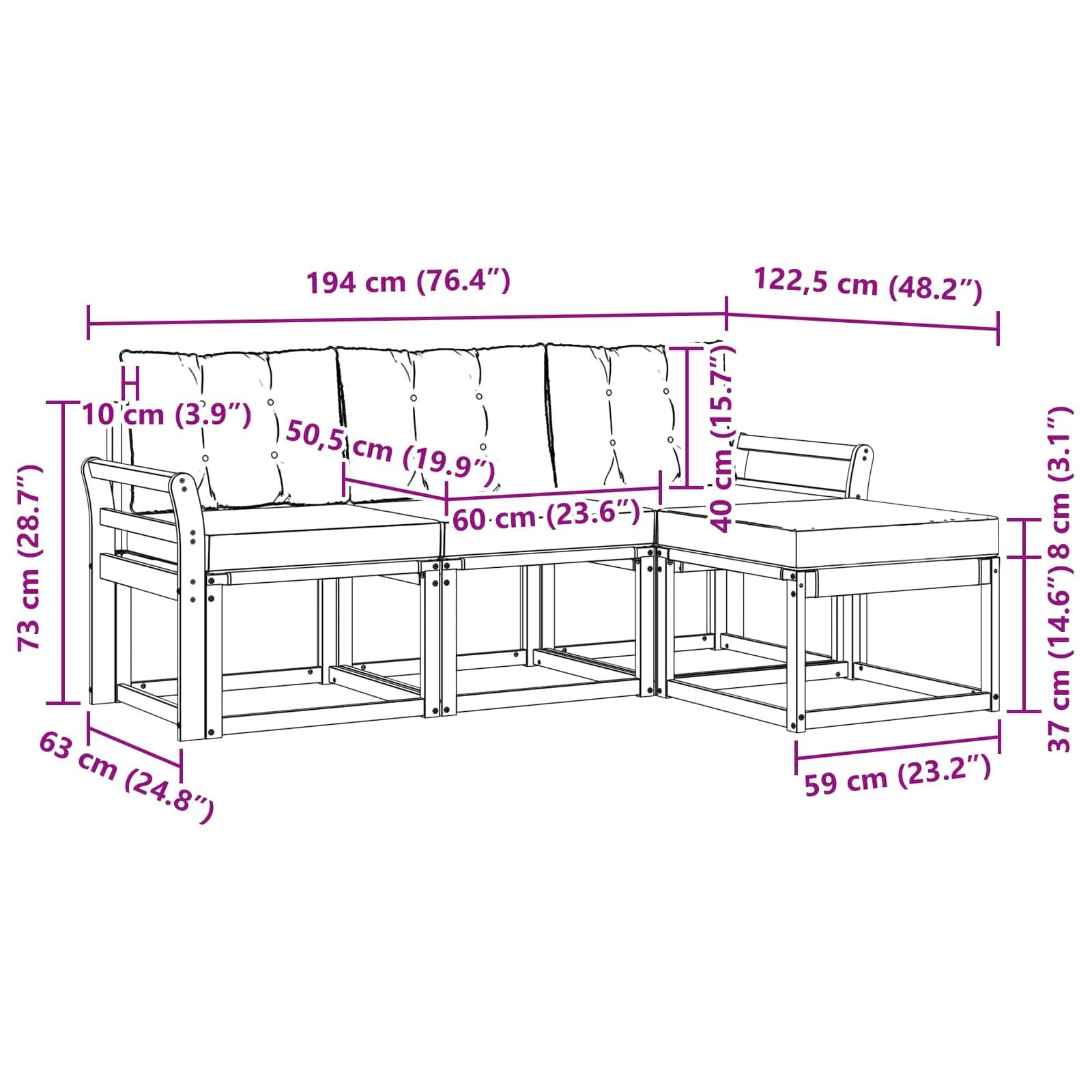 vidaXL Outdoor-Sofagarnitur mit Kissen 4 pcs Weiß und Hellgrau