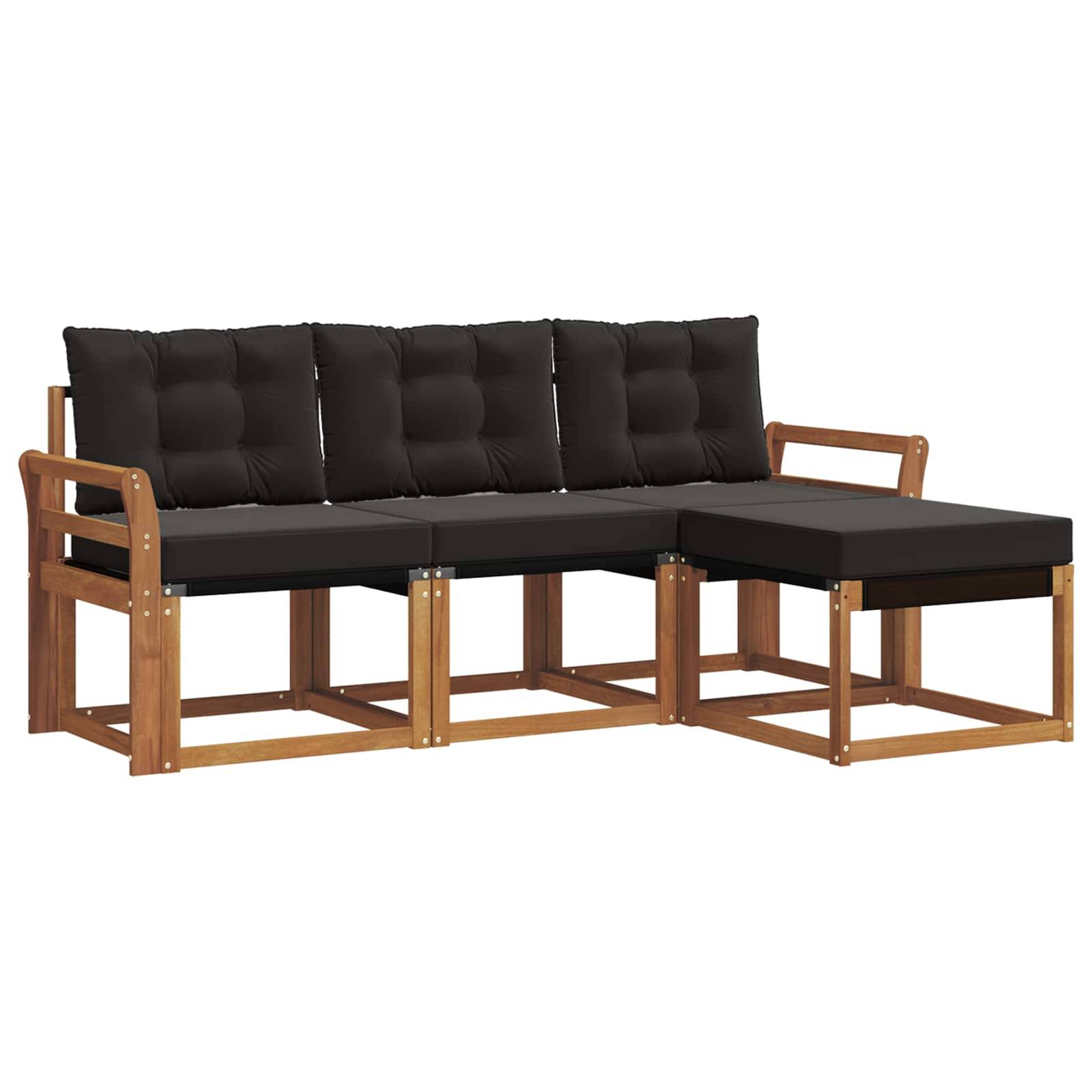 vidaXL Outdoor-Sofagarnitur mit Kissen 4 pcs Natürlich und Schwarz