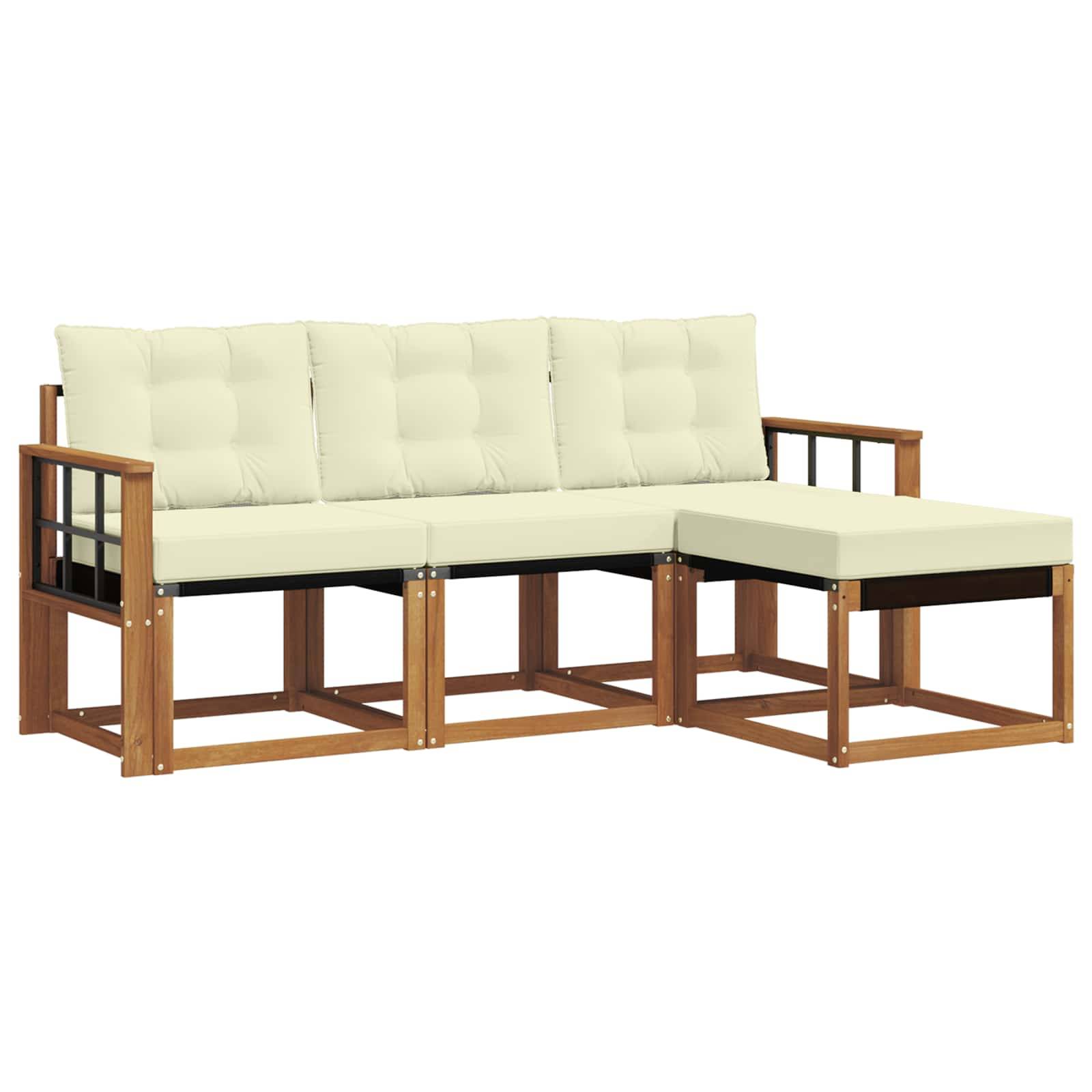 vidaXL Outdoor-Sofagarnitur mit Kissen 4 pcs Natur und Creme