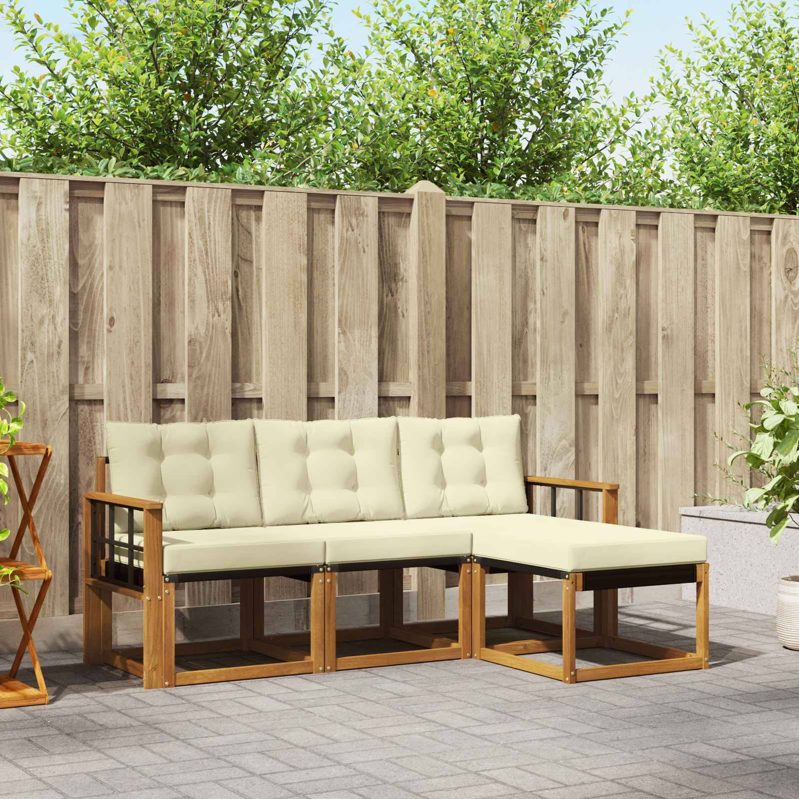 vidaXL Outdoor-Sofagarnitur mit Kissen 4 pcs Natur und Creme