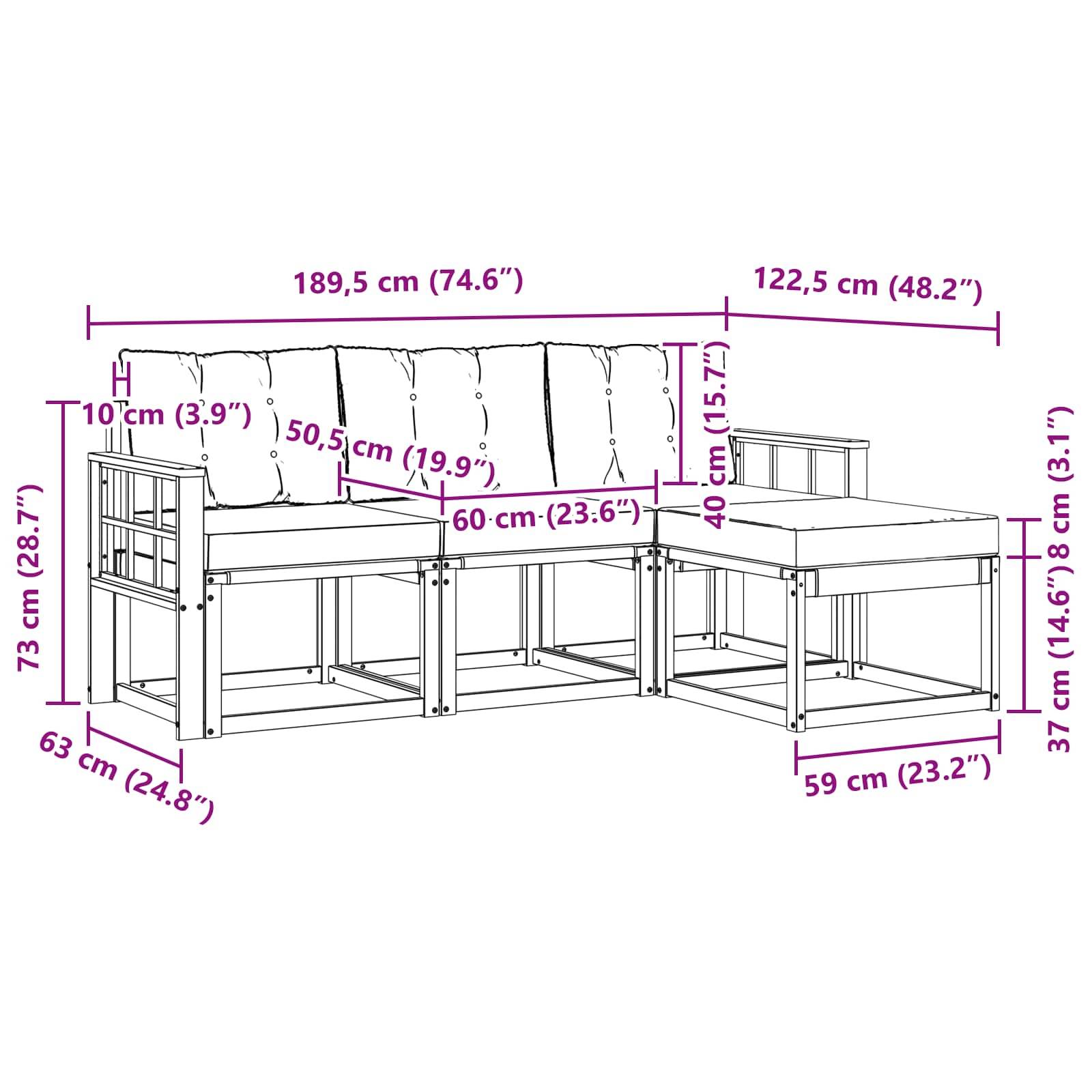 vidaXL Outdoor-Sofagarnitur mit Kissen 4 pcs Weiß und Creme