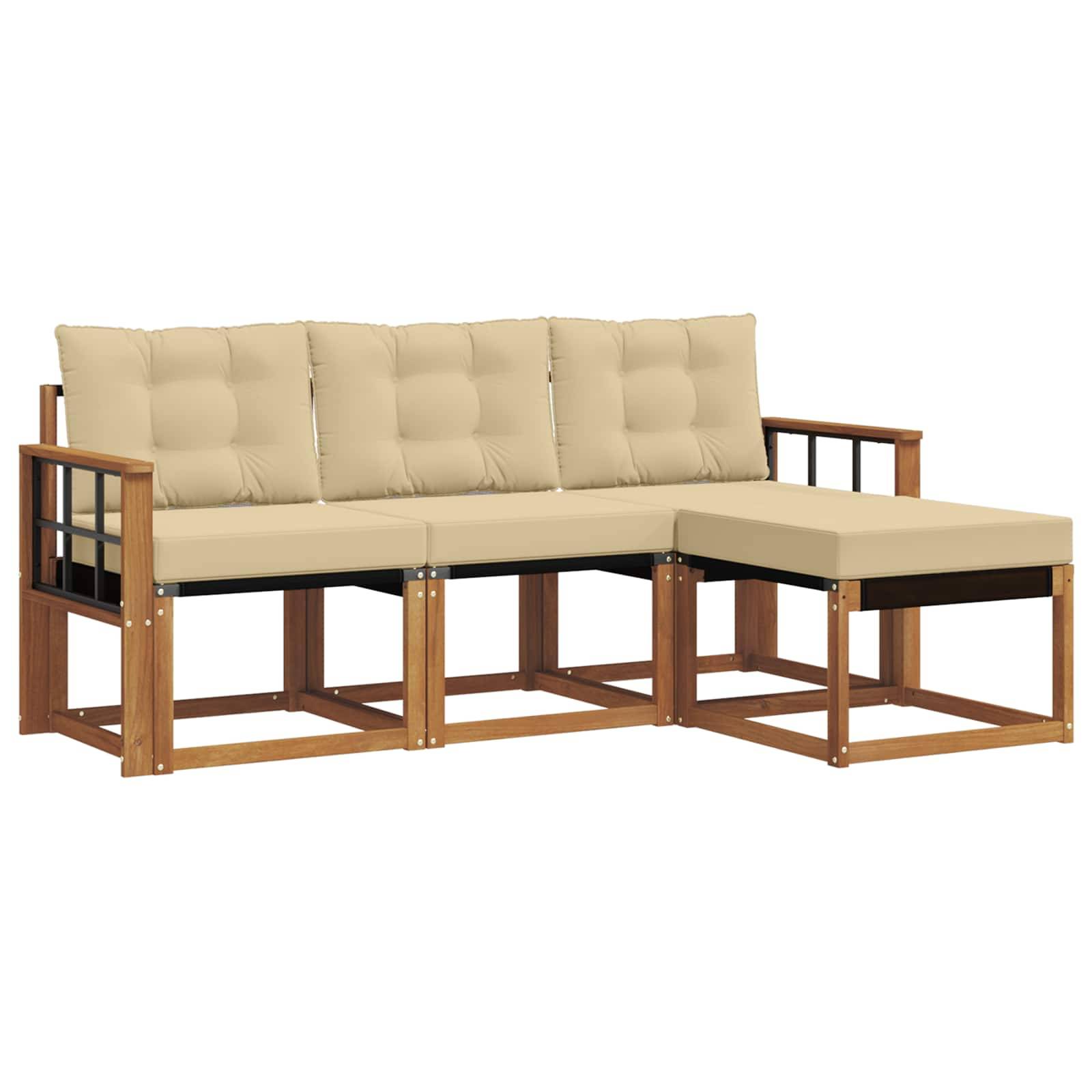 vidaXL Outdoor-Sofagarnitur mit Kissen 4 pcs Natur und Beige