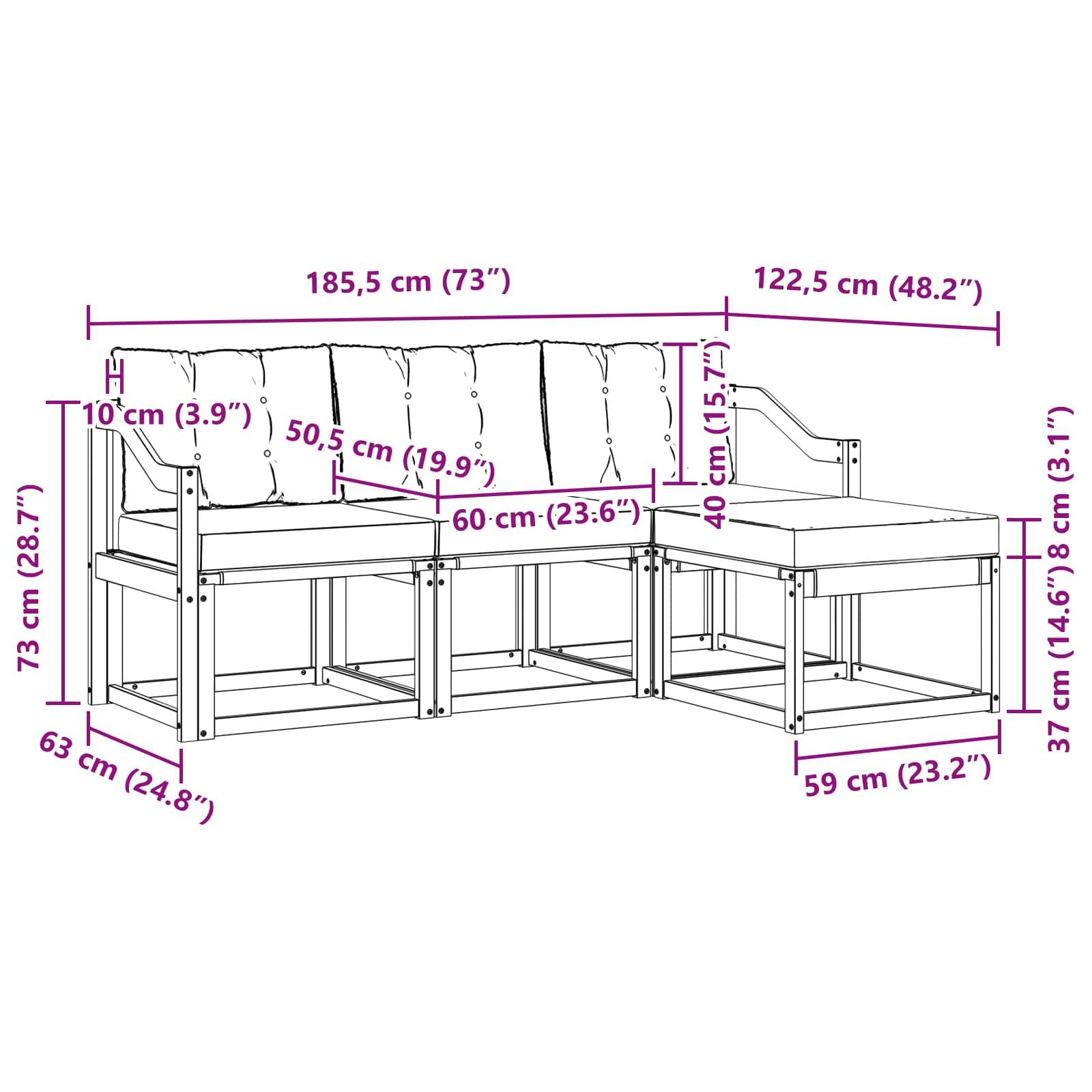 vidaXL Outdoor-Sofagarnitur mit Kissen 4 pcs Weiß und Hellgrau