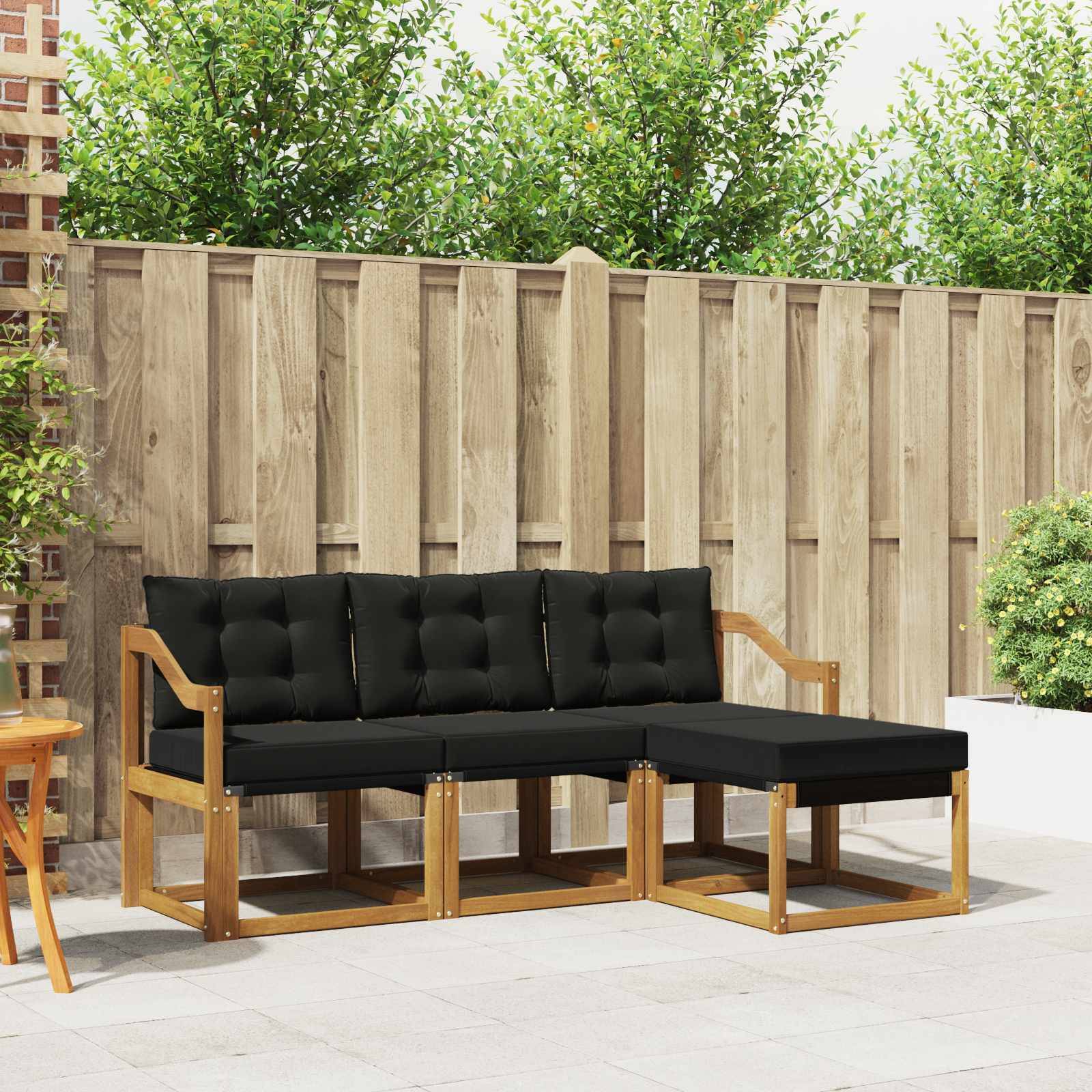 vidaXL Outdoor-Sofagarnitur mit Kissen 4 pcs Natürlich und Schwarz