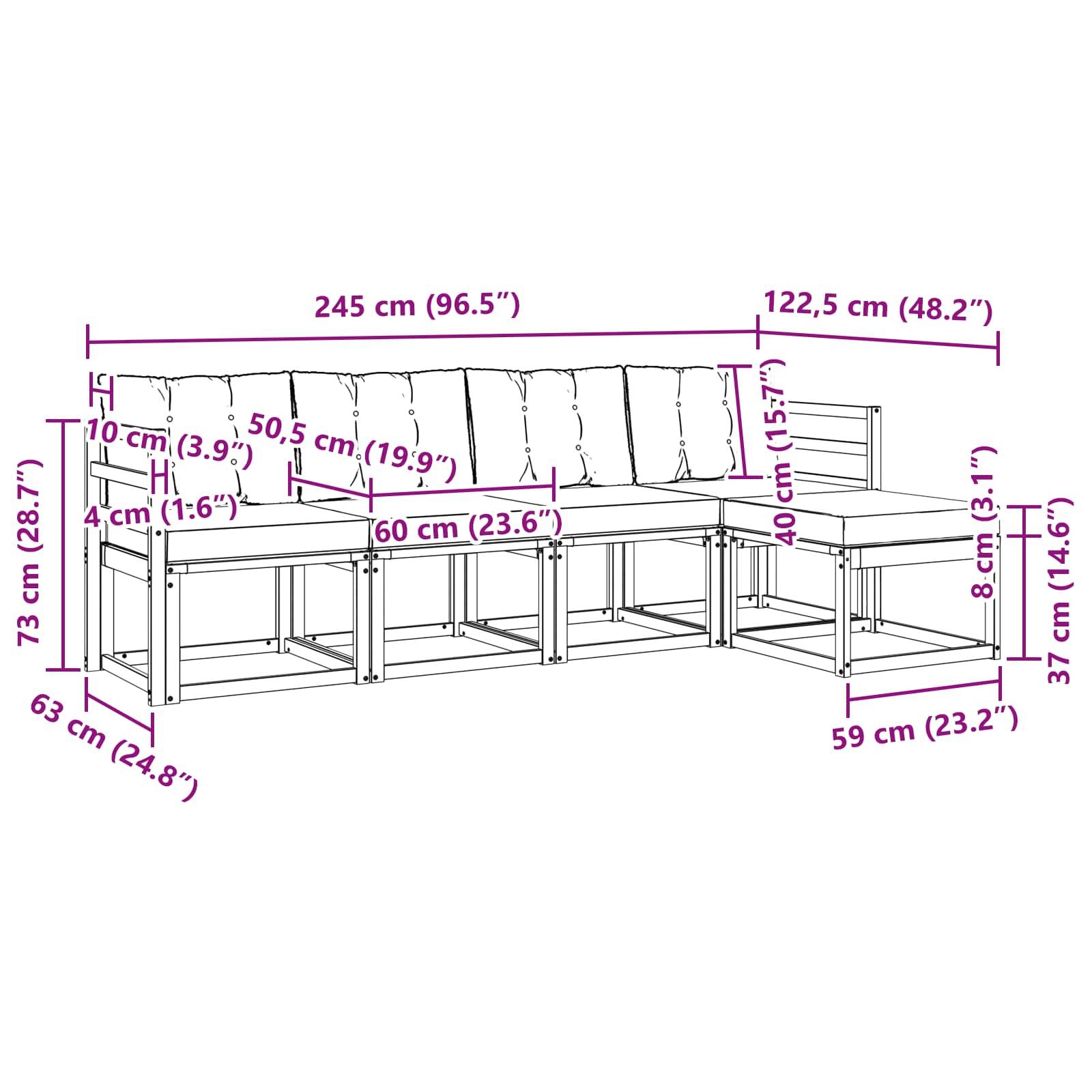 vidaXL Outdoor-Sofagarnitur mit Kissen 5 pcs Natürlich und Schwarz