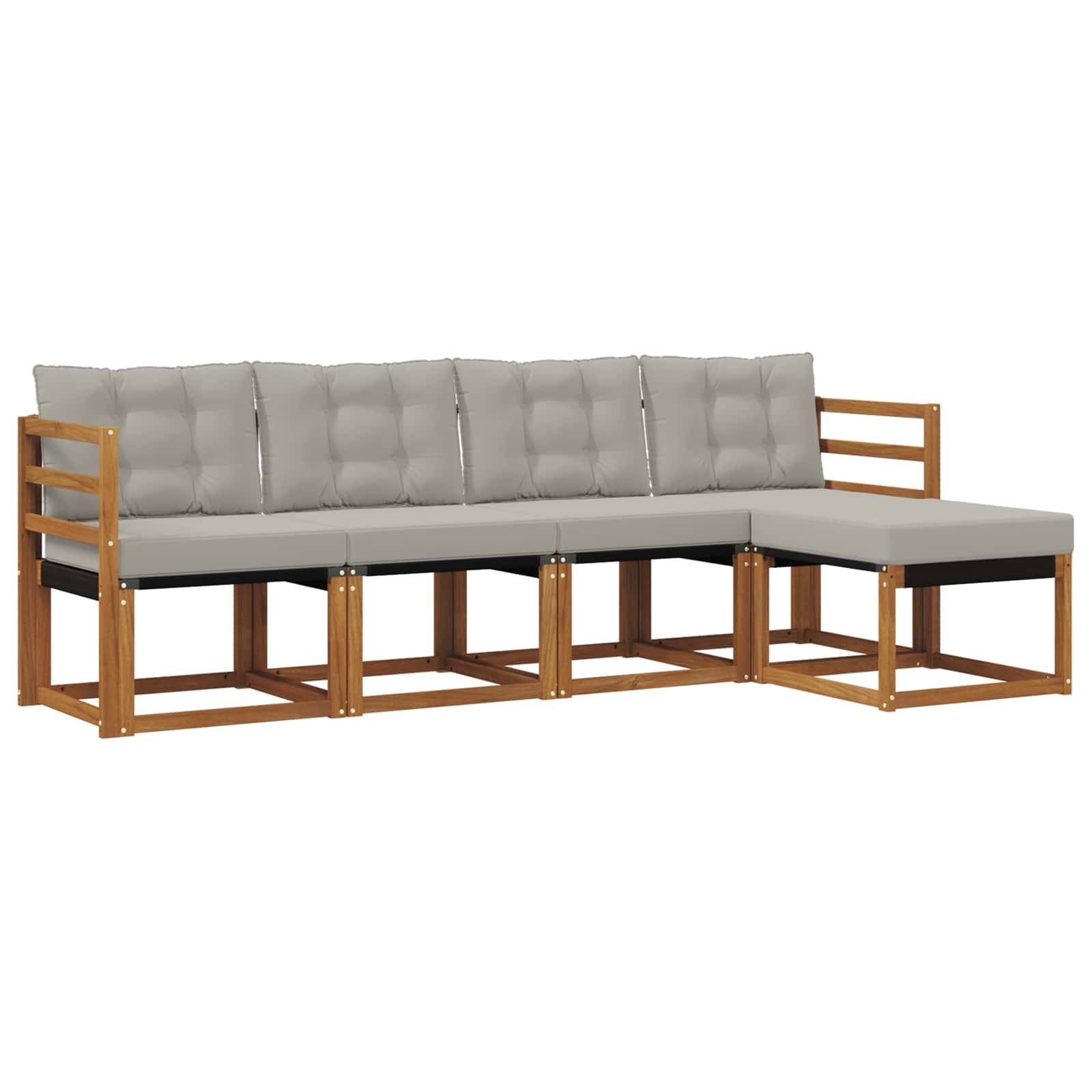 vidaXL Outdoor-Sofagarnitur mit Kissen 5 pcs Natürlich und Hellgrau