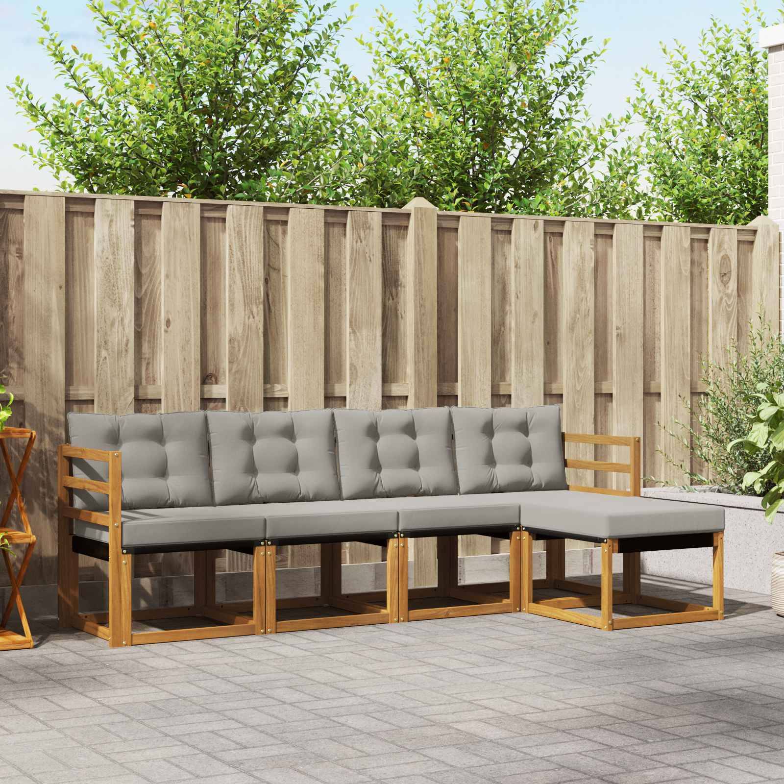 vidaXL Outdoor-Sofagarnitur mit Kissen 5 pcs Natürlich und Hellgrau