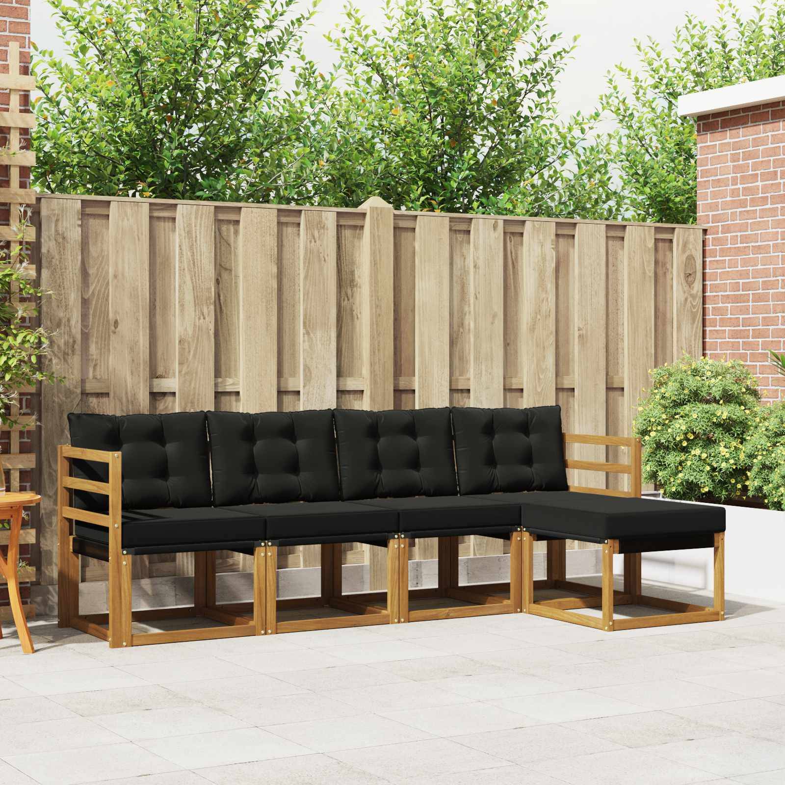 vidaXL Outdoor-Sofagarnitur mit Kissen 5 pcs Natürlich und Schwarz