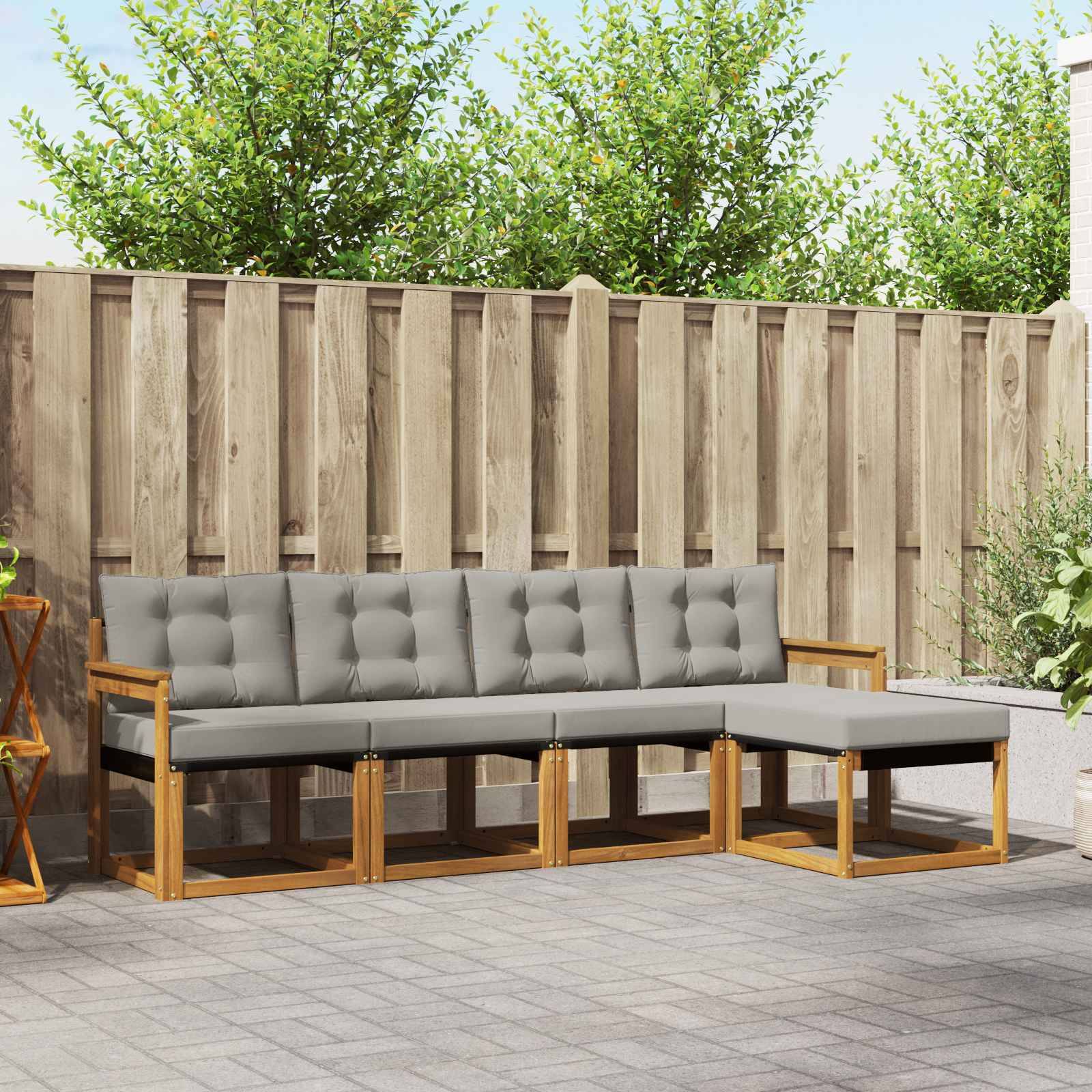 vidaXL Outdoor-Sofagarnitur mit Kissen 5 pcs Natürlich und Hellgrau