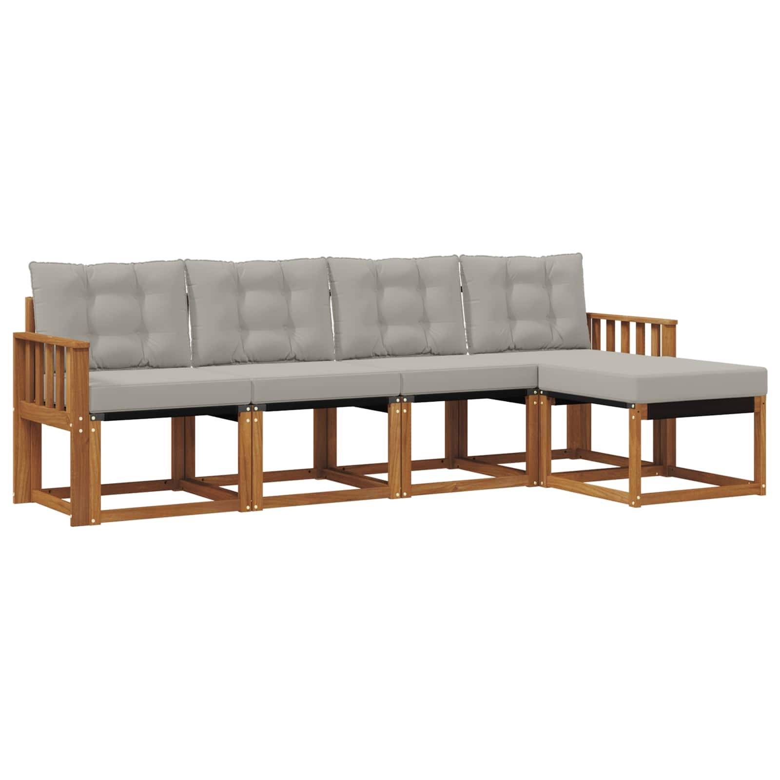 vidaXL Outdoor-Sofagarnitur mit Kissen 5 pcs Natürlich und Hellgrau