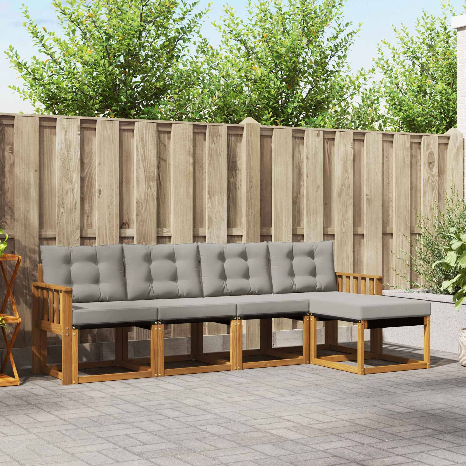 vidaXL Outdoor-Sofagarnitur mit Kissen 5 pcs Natürlich und Hellgrau