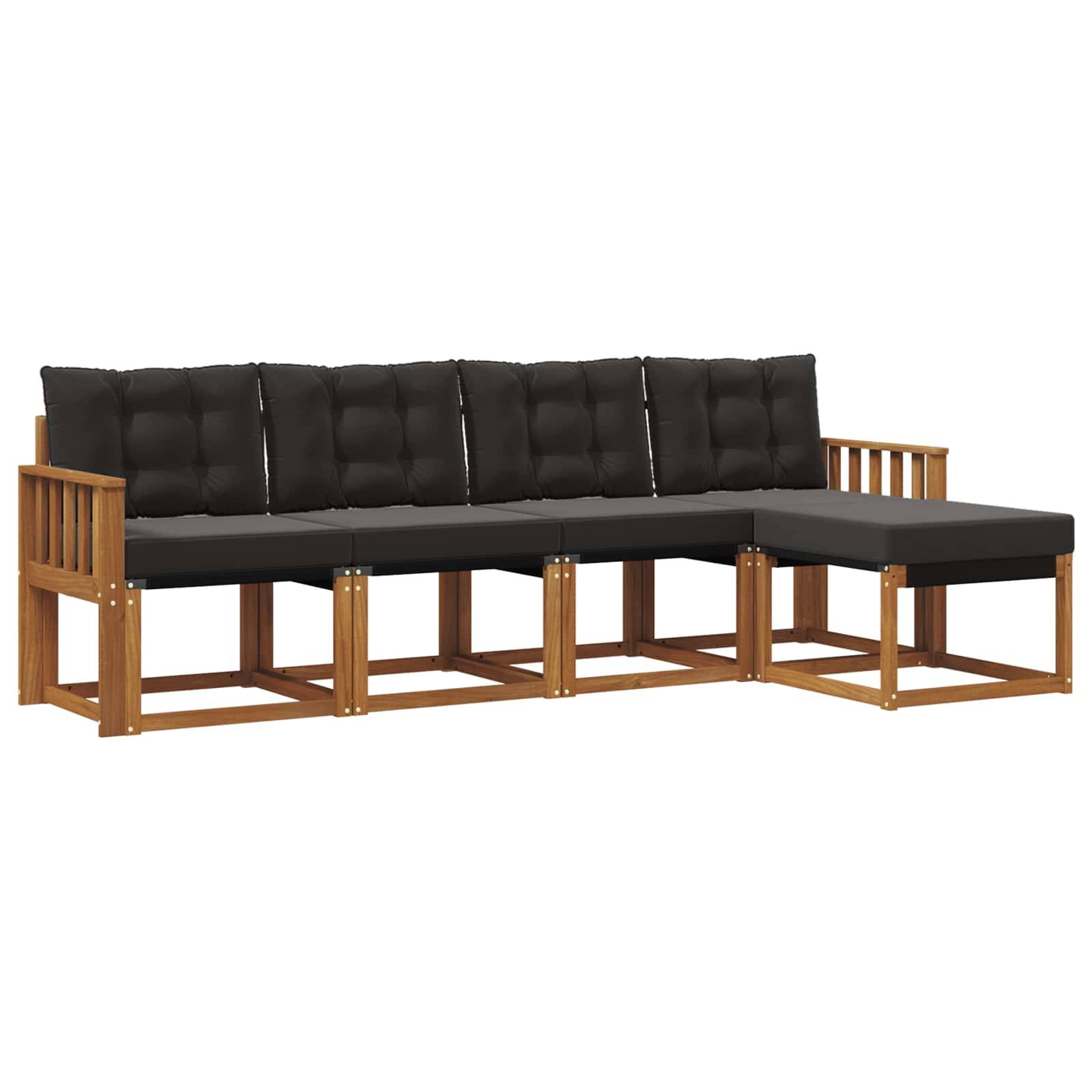 vidaXL Outdoor-Sofagarnitur mit Kissen 5 pcs Natürlich und Schwarz