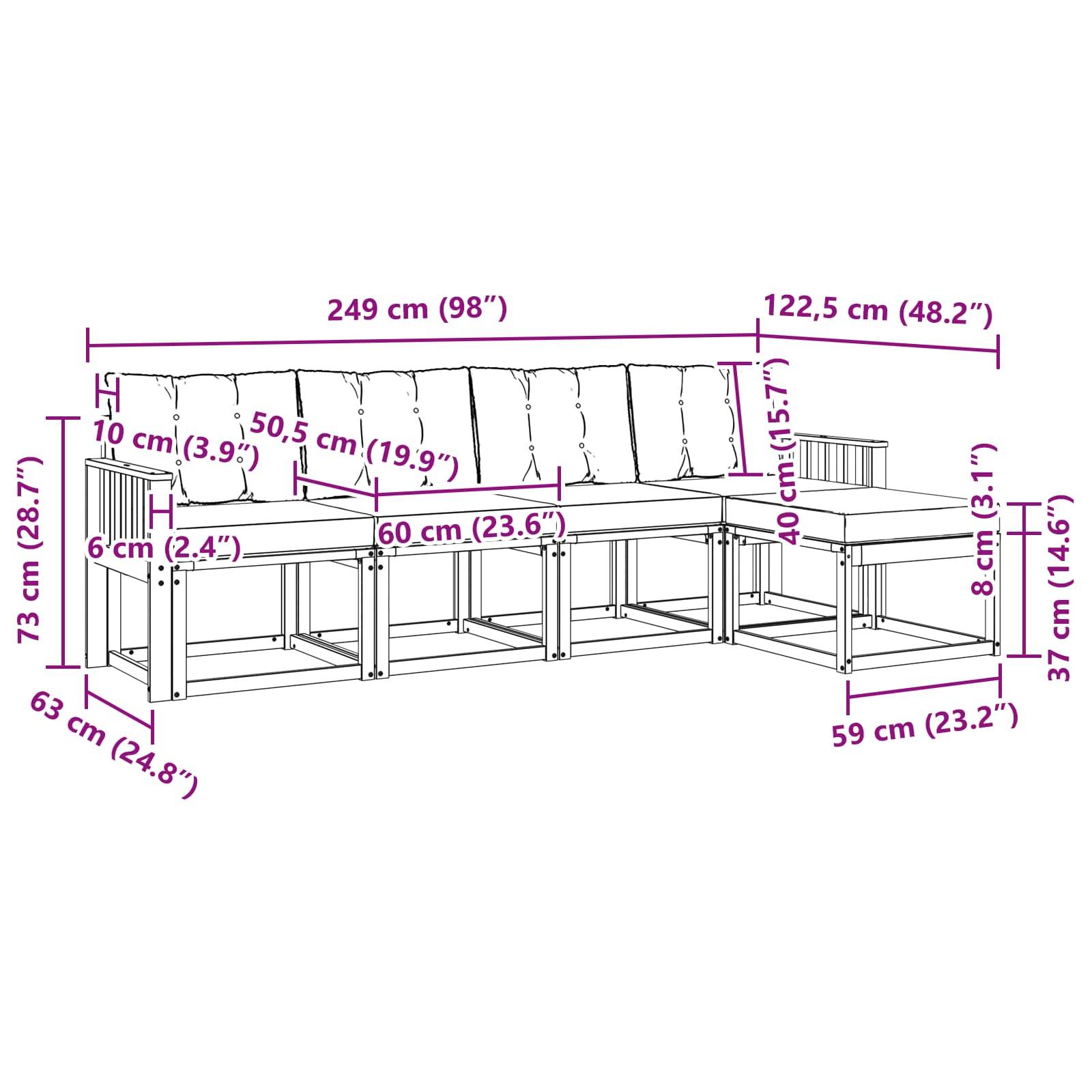 vidaXL Outdoor-Sofagarnitur mit Kissen 5 pcs Weiß und Schwarz
