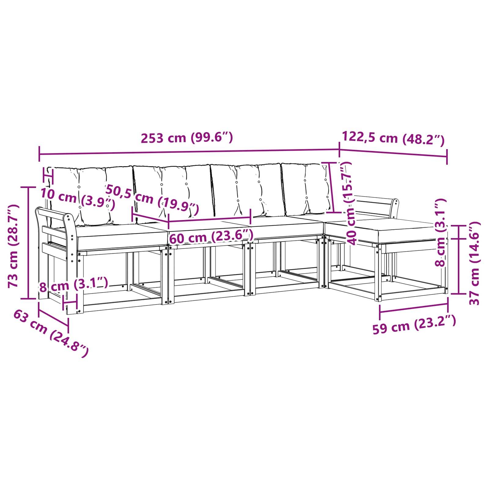 vidaXL Outdoor-Sofagarnitur mit Kissen 5 pcs Weiß und Beige