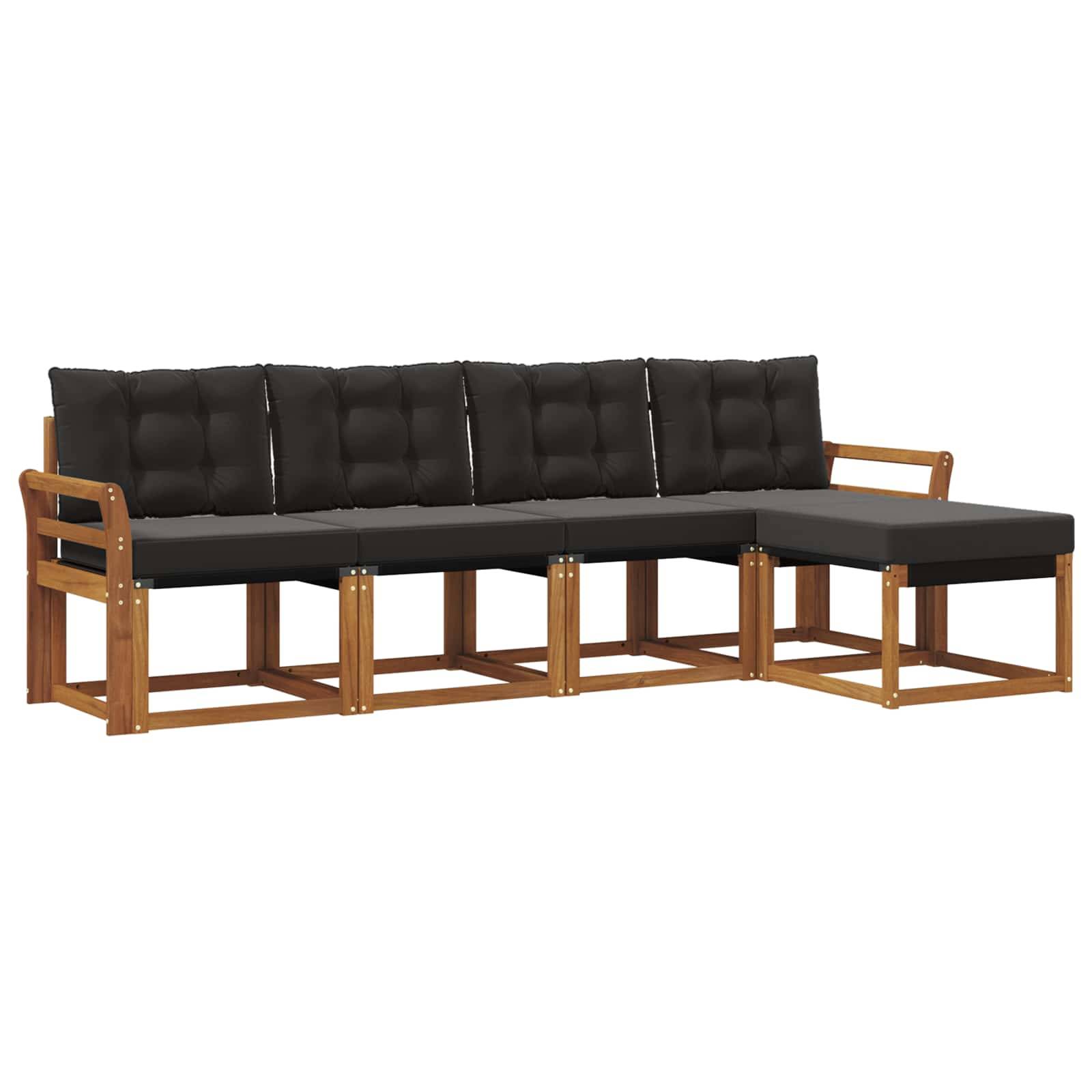 vidaXL Outdoor-Sofagarnitur mit Kissen 5 pcs Natürlich und Schwarz
