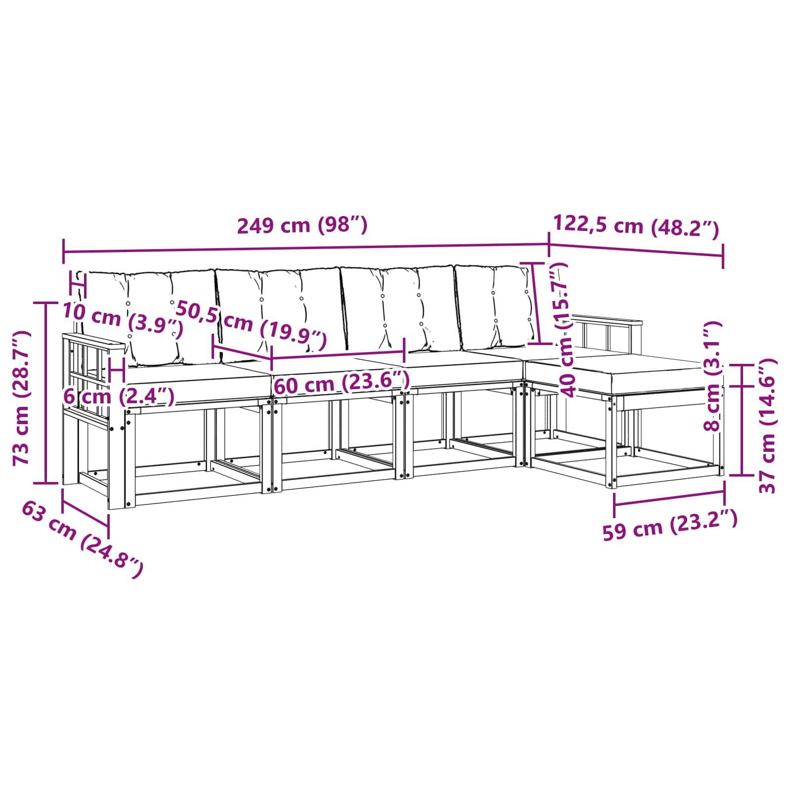 vidaXL Outdoor-Sofagarnitur mit Kissen 5 pcs Natur und Creme
