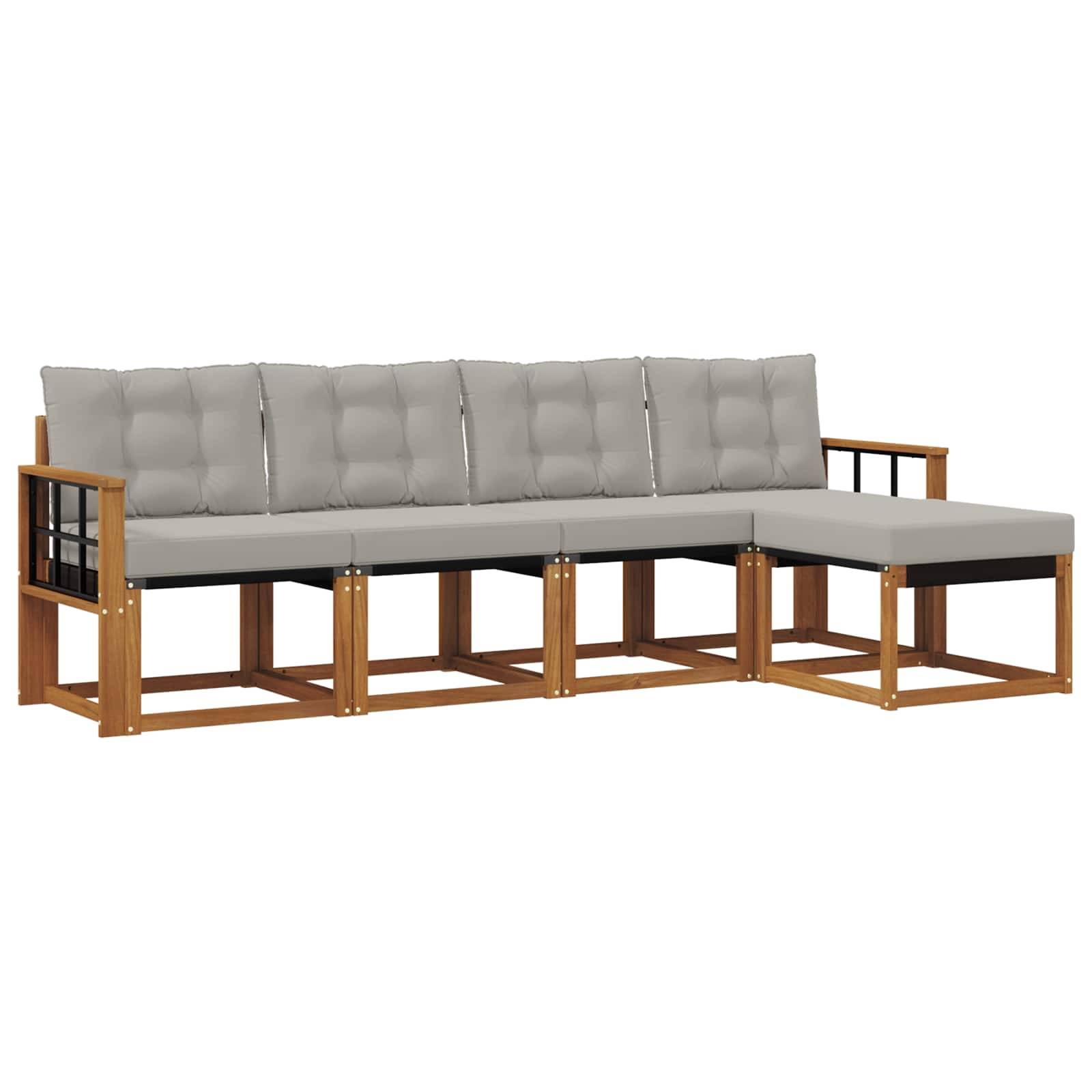 vidaXL Outdoor-Sofagarnitur mit Kissen 5 pcs Natürlich und Hellgrau