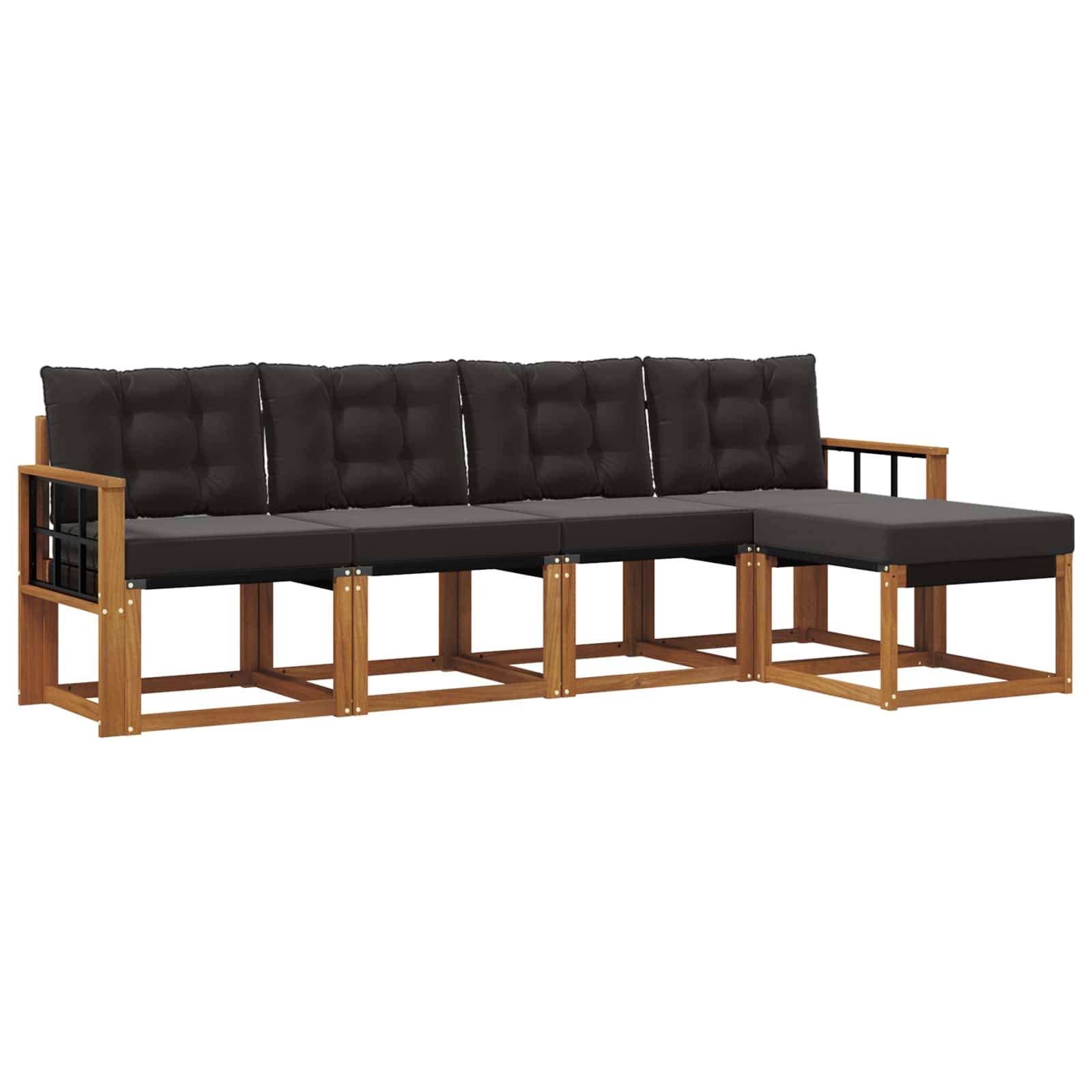 vidaXL Outdoor-Sofagarnitur mit Kissen 5 pcs Natürlich und Schwarz