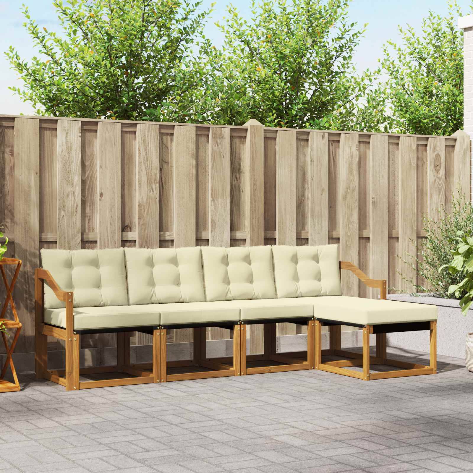 vidaXL Outdoor-Sofagarnitur mit Kissen 5 pcs Natur und Creme