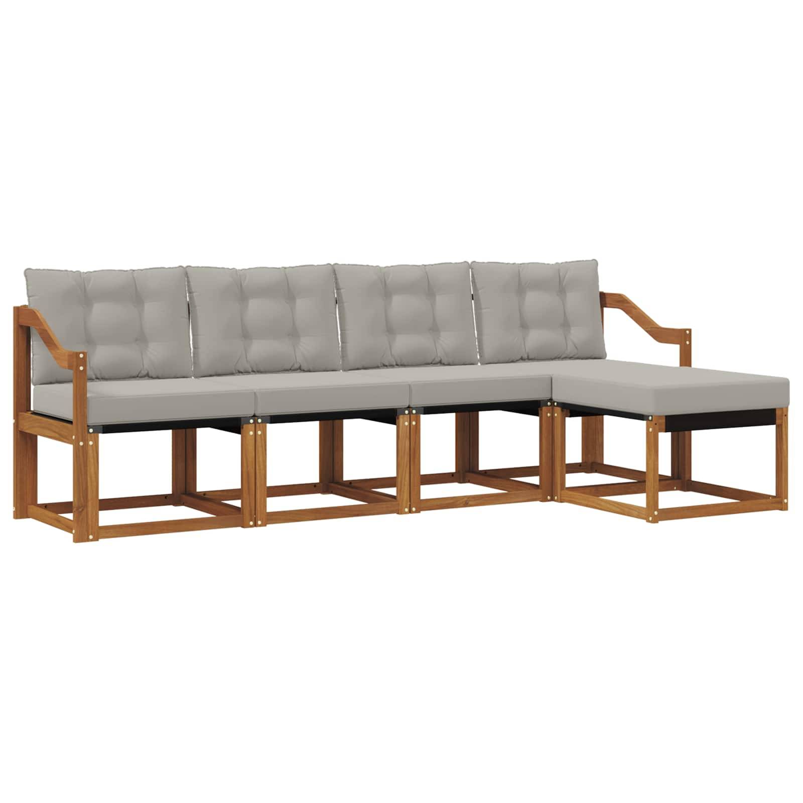 vidaXL Outdoor-Sofagarnitur mit Kissen 5 pcs Natürlich und Hellgrau