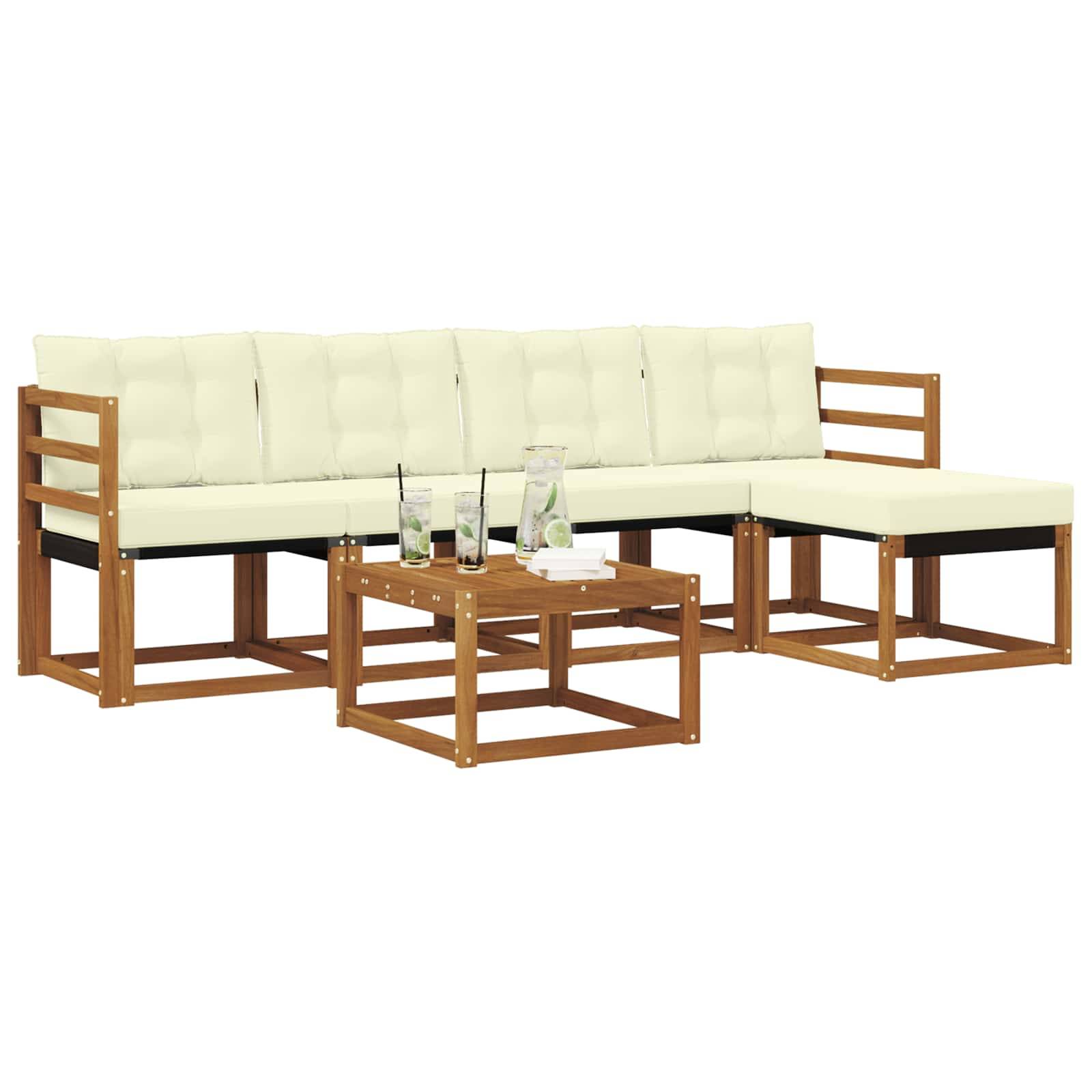 vidaXL Outdoor-Sofagarnitur mit Kissen 6 pcs Natur und Creme