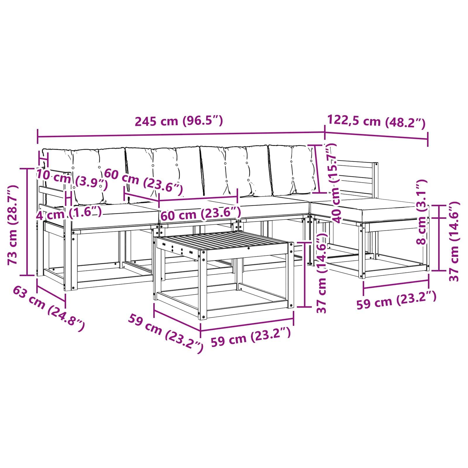 vidaXL Outdoor-Sofagarnitur mit Kissen 6 pcs Weiß und Beige