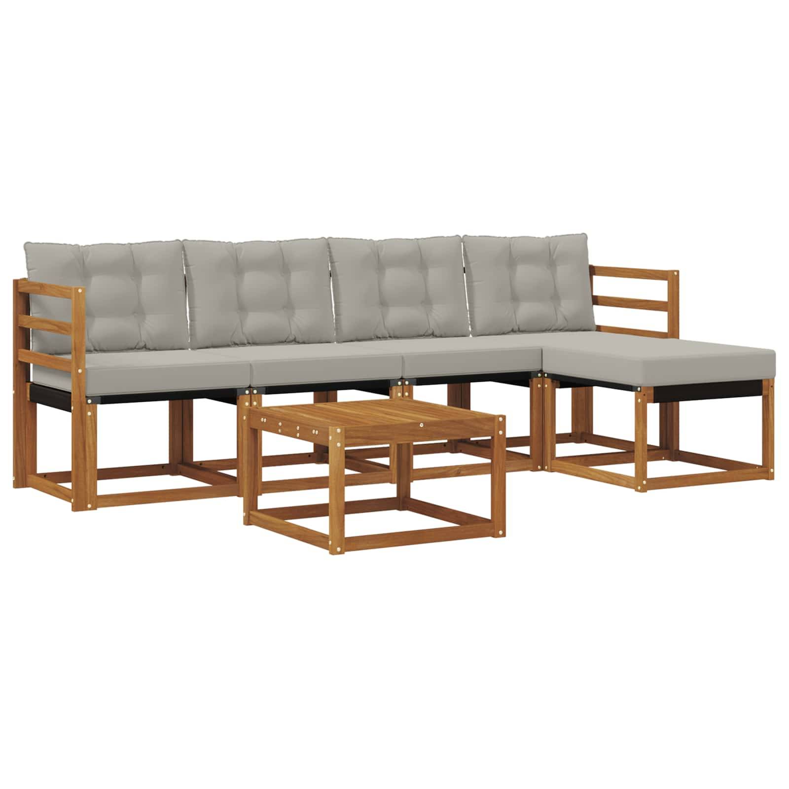 vidaXL Outdoor-Sofagarnitur mit Kissen 6 pcs Natürlich und Hellgrau