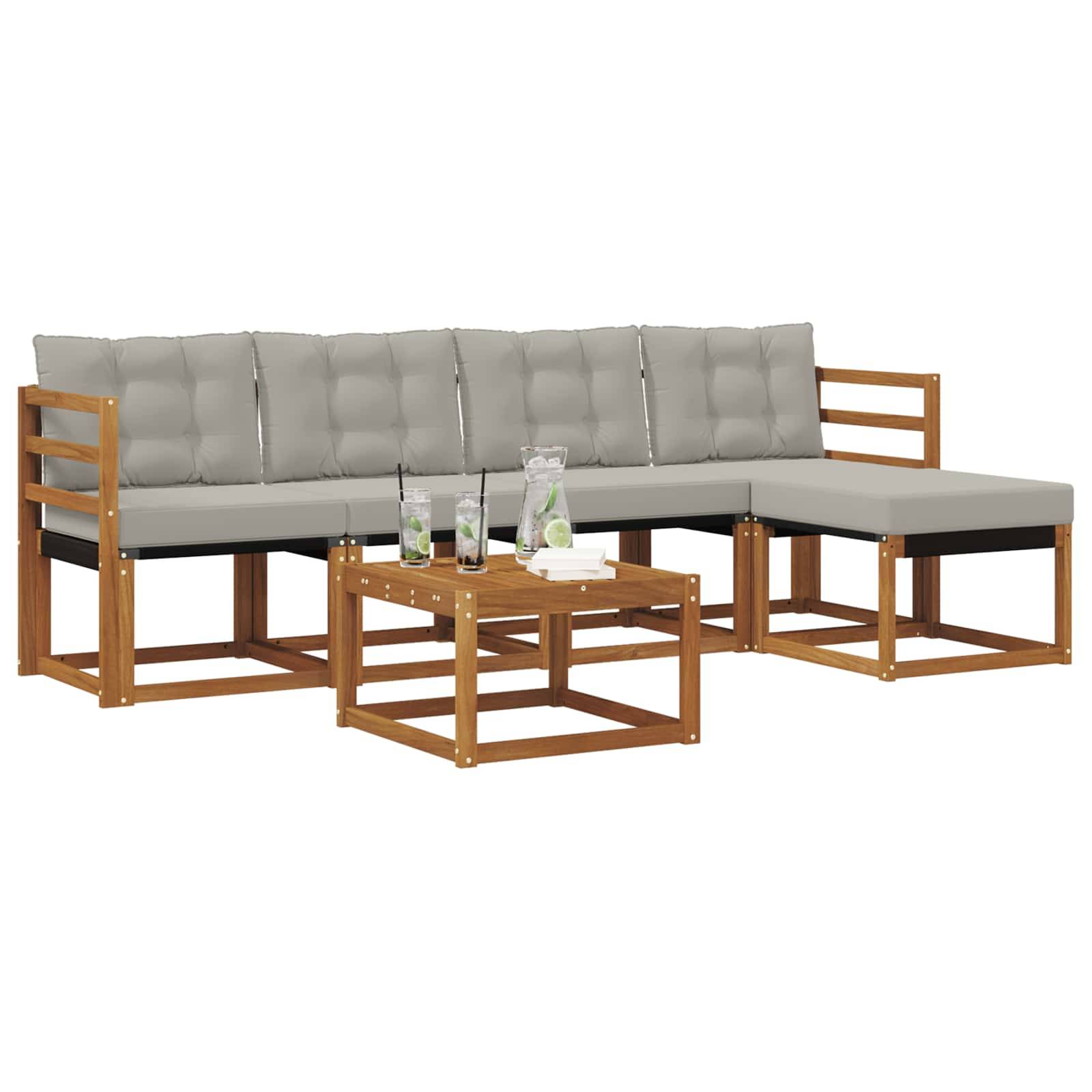 vidaXL Outdoor-Sofagarnitur mit Kissen 6 pcs Natürlich und Hellgrau