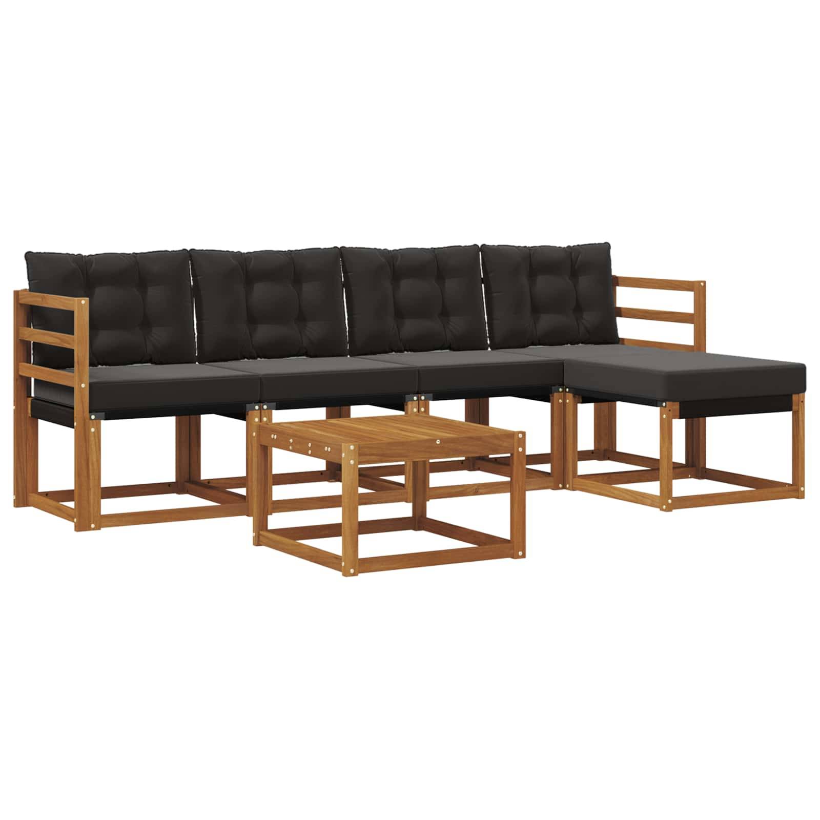 vidaXL Outdoor-Sofagarnitur mit Kissen 6 pcs Natürlich und Schwarz