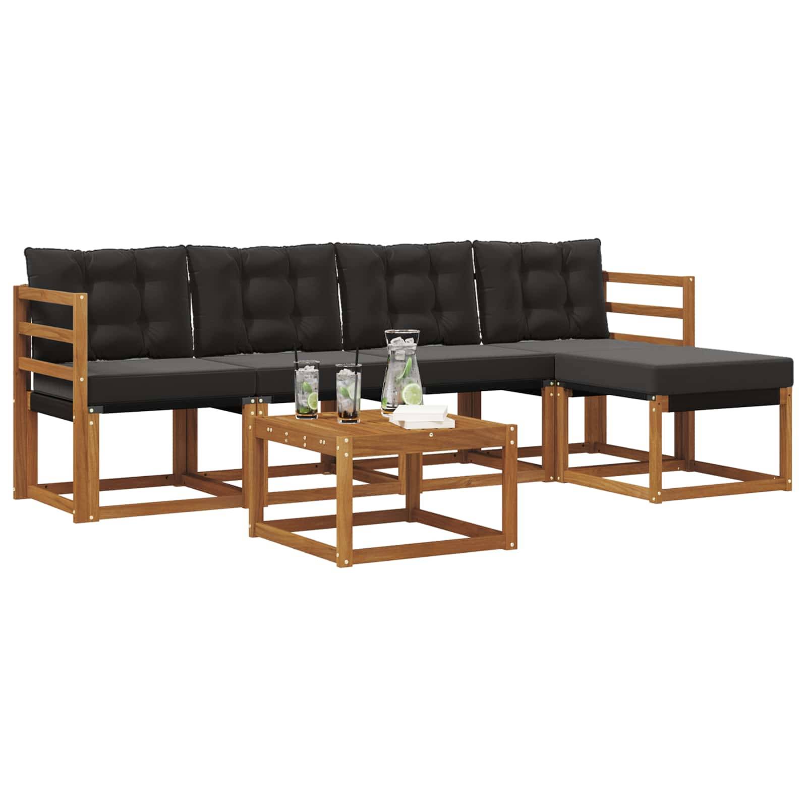 vidaXL Outdoor-Sofagarnitur mit Kissen 6 pcs Natürlich und Schwarz