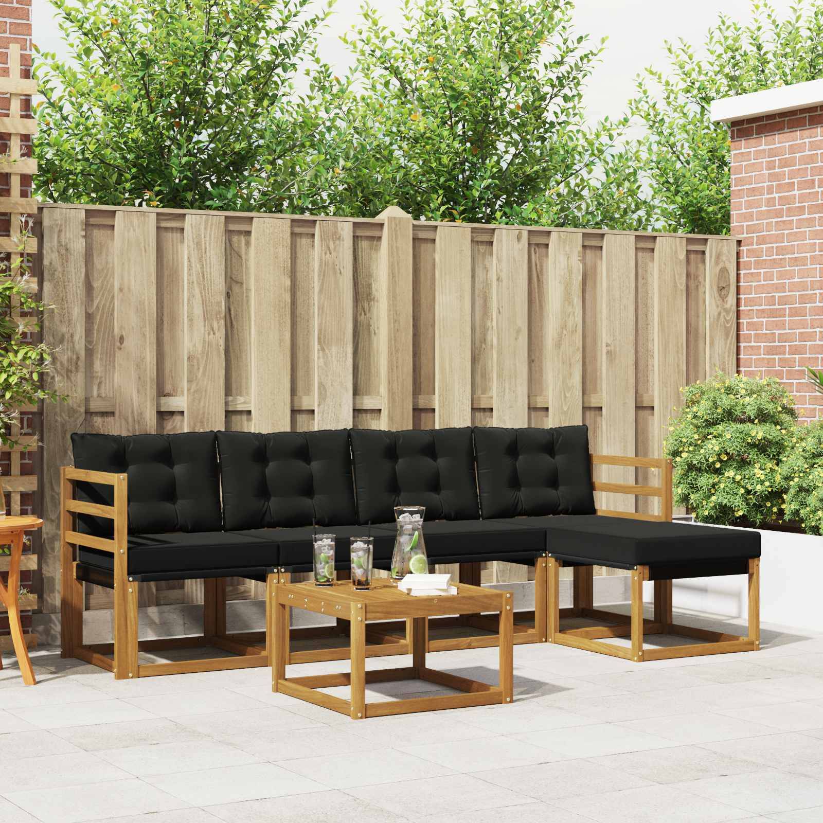 vidaXL Outdoor-Sofagarnitur mit Kissen 6 pcs Natürlich und Schwarz