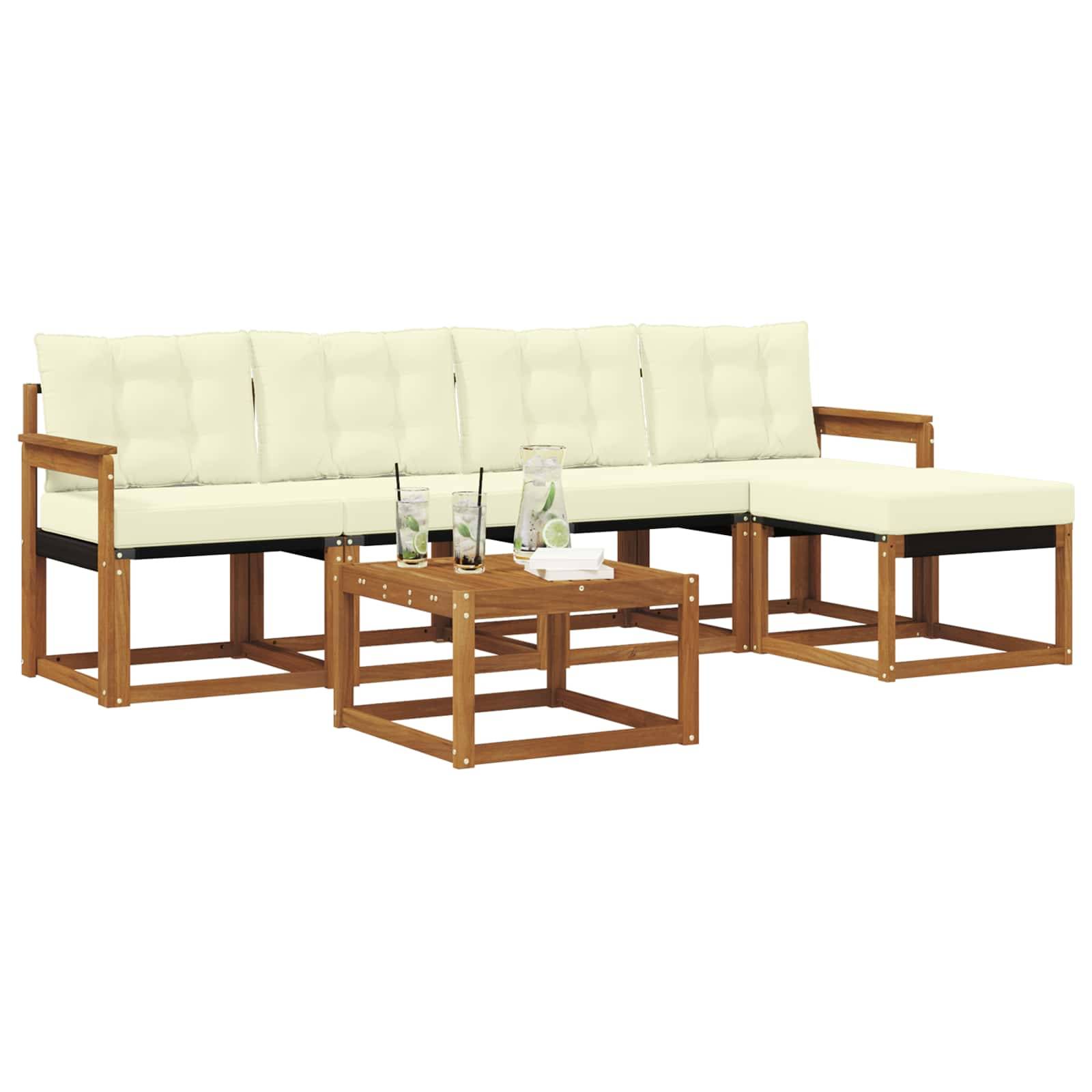 vidaXL Outdoor-Sofagarnitur mit Kissen 6 pcs Natur und Creme