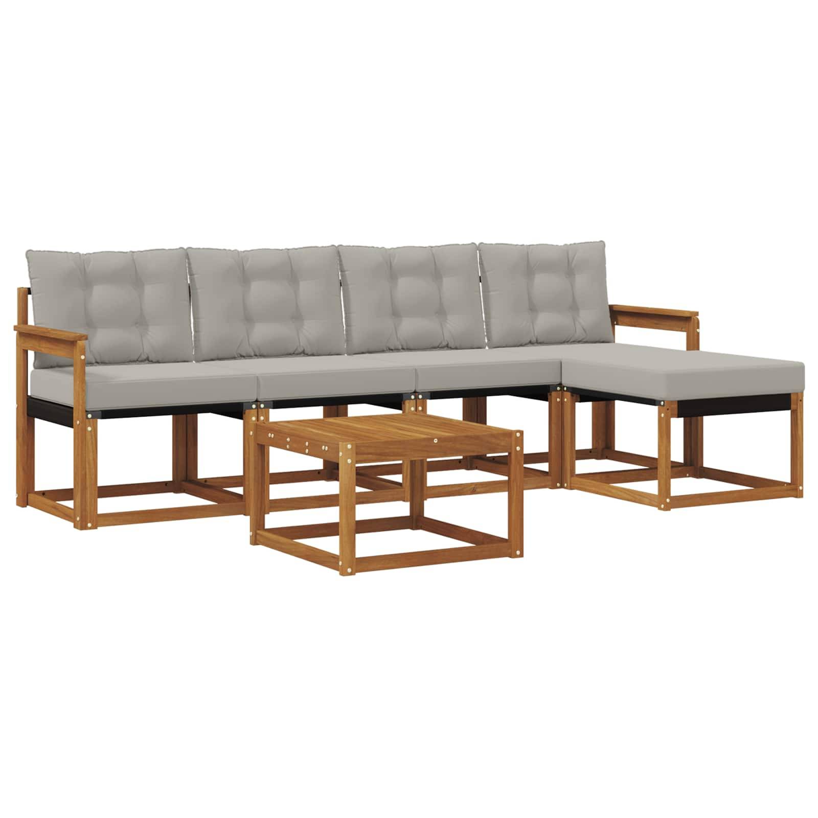 vidaXL Outdoor-Sofagarnitur mit Kissen 6 pcs Natürlich und Hellgrau