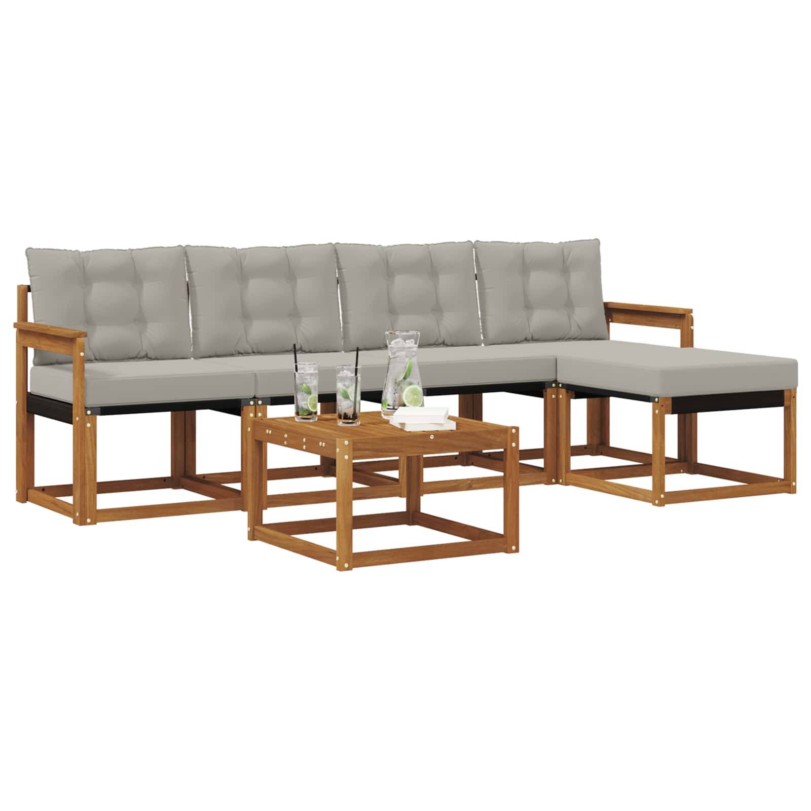 vidaXL Outdoor-Sofagarnitur mit Kissen 6 pcs Natürlich und Hellgrau