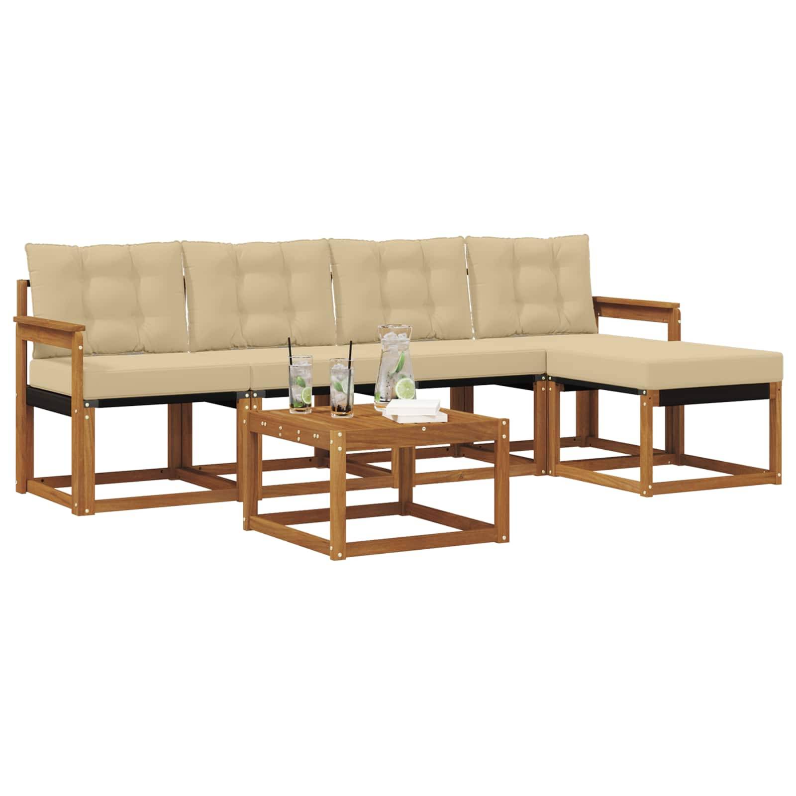 vidaXL Outdoor-Sofagarnitur mit Kissen 6 pcs Natur und Beige