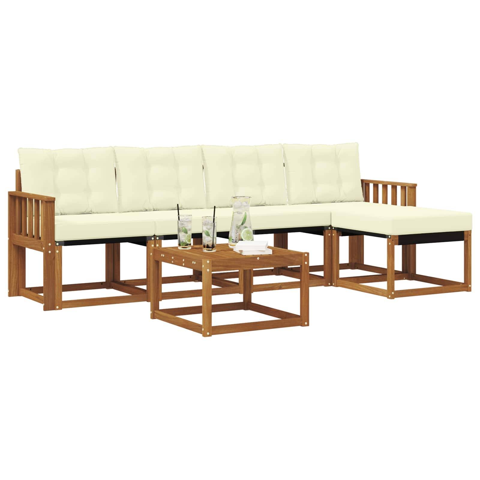 vidaXL Outdoor-Sofagarnitur mit Kissen 6 pcs Natur und Creme