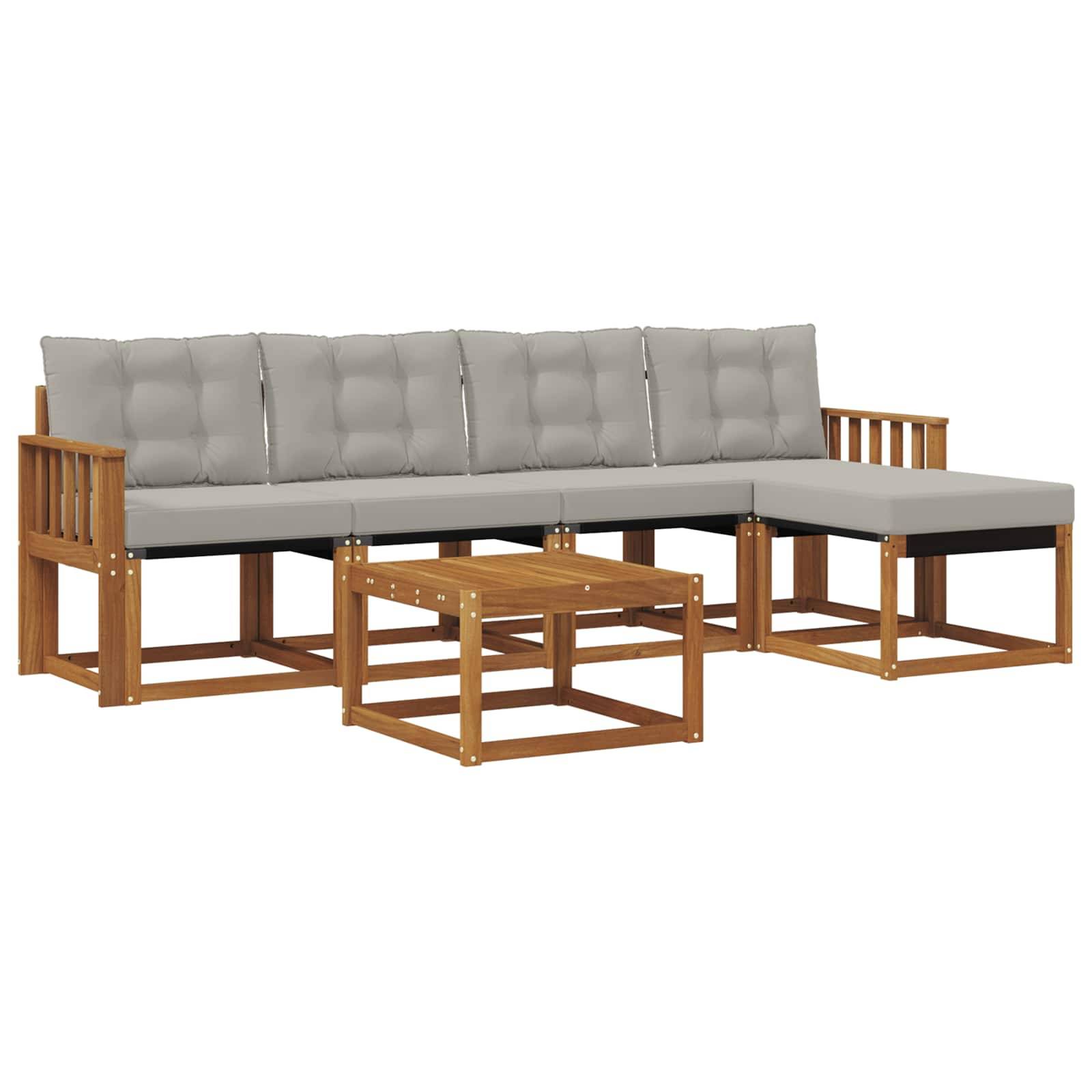 vidaXL Outdoor-Sofagarnitur mit Kissen 6 pcs Natürlich und Hellgrau