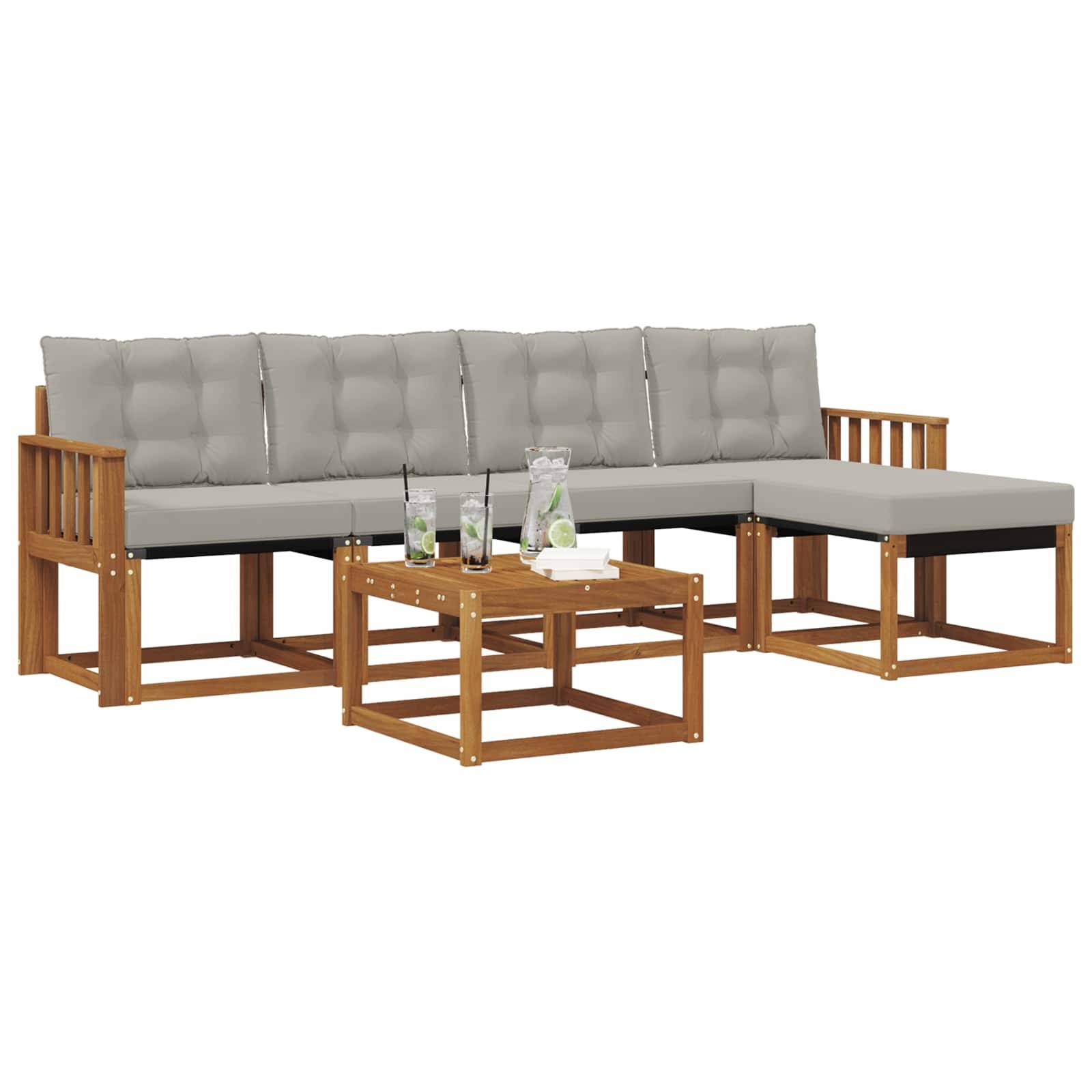 vidaXL Outdoor-Sofagarnitur mit Kissen 6 pcs Natürlich und Hellgrau