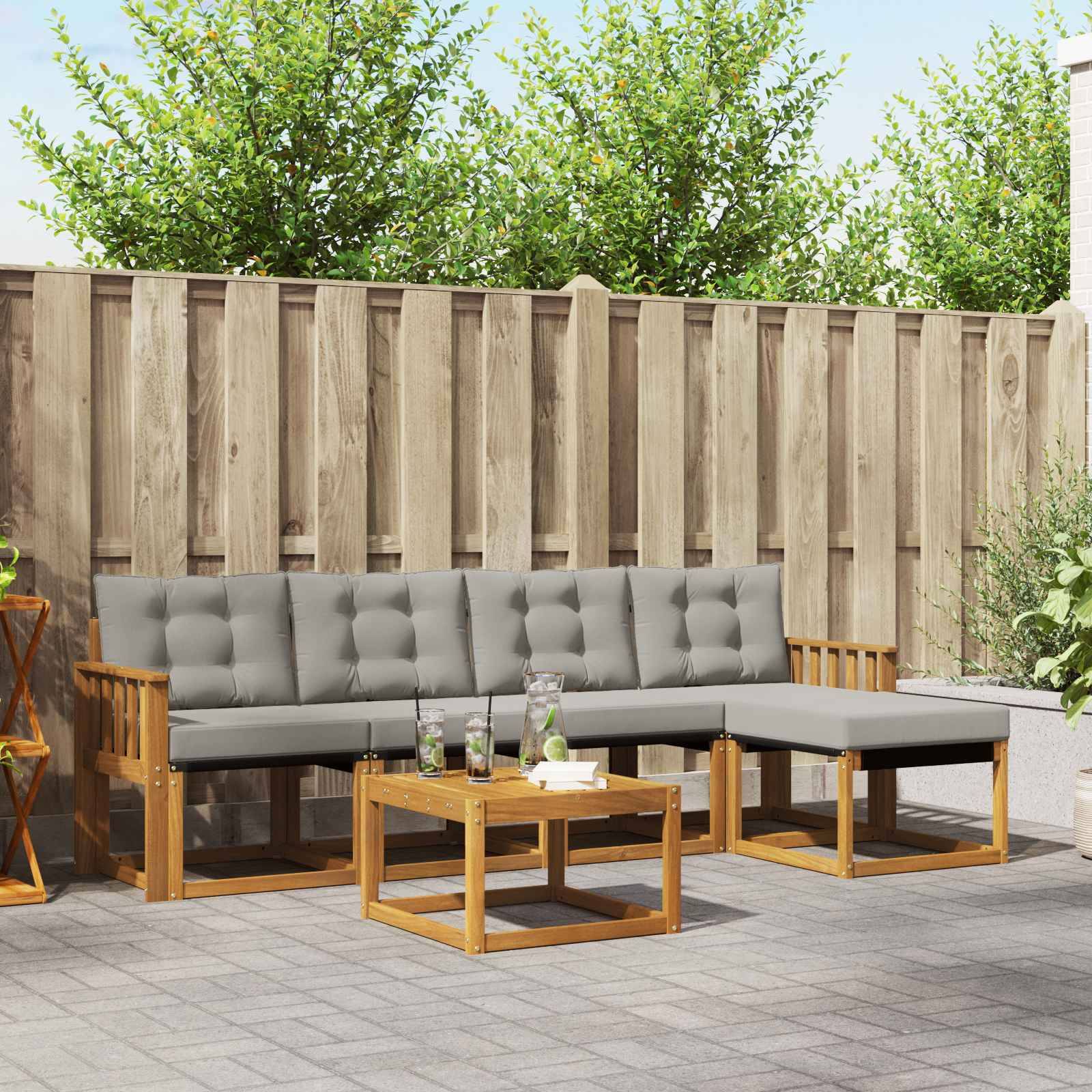 vidaXL Outdoor-Sofagarnitur mit Kissen 6 pcs Natürlich und Hellgrau