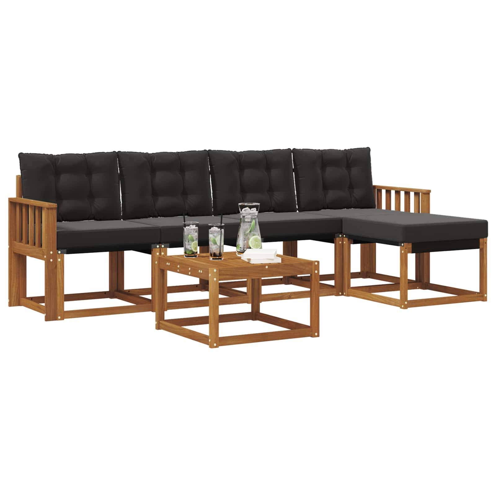 vidaXL Outdoor-Sofagarnitur mit Kissen 6 pcs Natürlich und Schwarz