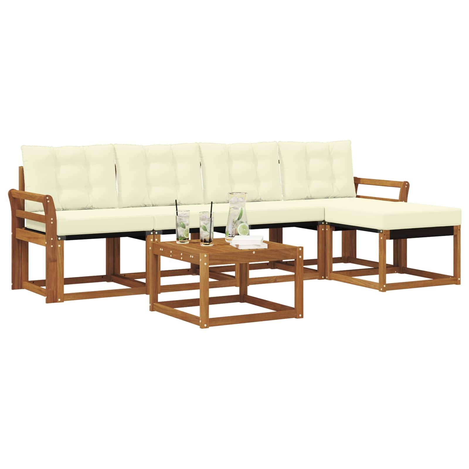 vidaXL Outdoor-Sofagarnitur mit Kissen 6 pcs Natur und Creme