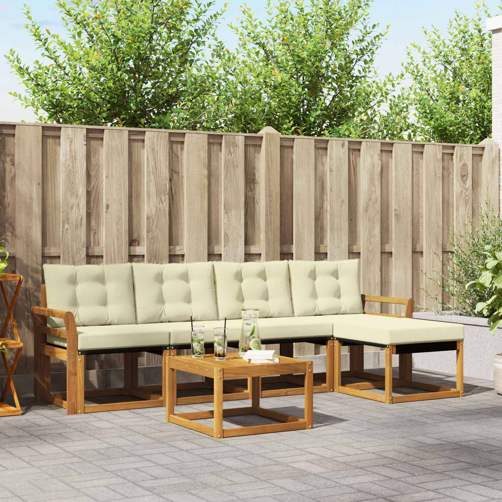 vidaXL Outdoor-Sofagarnitur mit Kissen 6 pcs Natur und Creme
