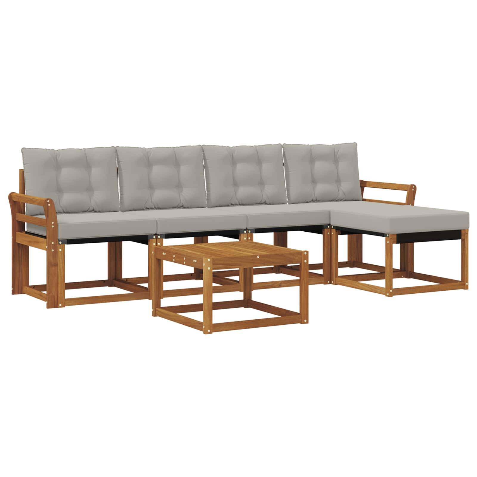 vidaXL Outdoor-Sofagarnitur mit Kissen 6 pcs Natürlich und Hellgrau