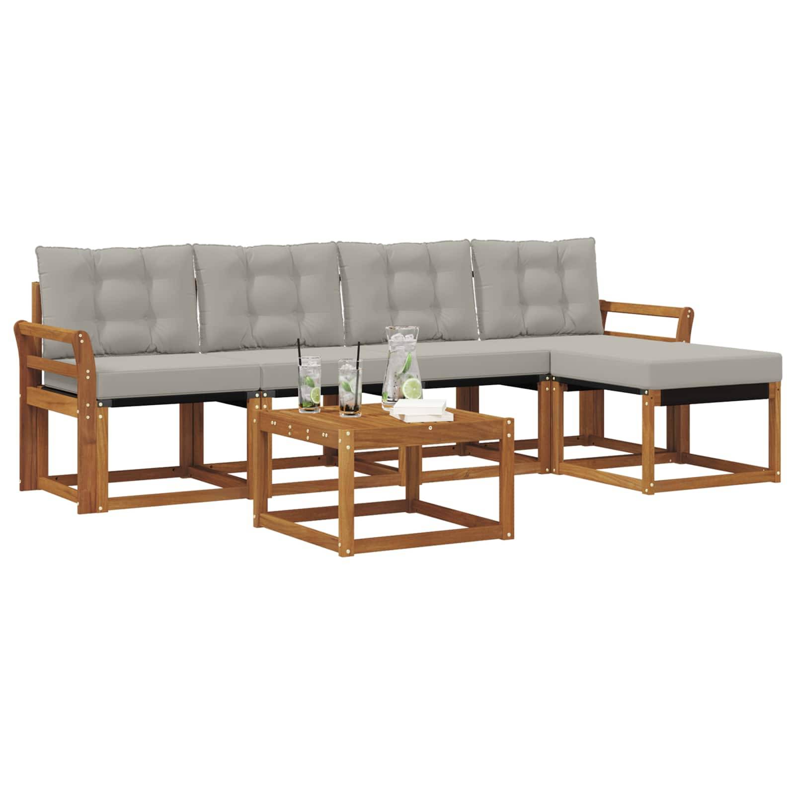 vidaXL Outdoor-Sofagarnitur mit Kissen 6 pcs Natürlich und Hellgrau