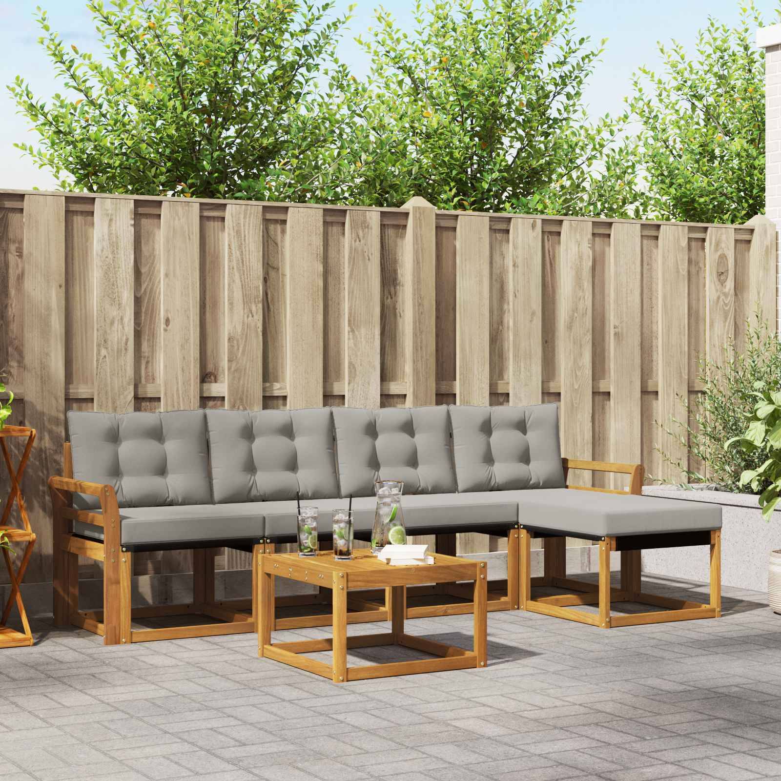 vidaXL Outdoor-Sofagarnitur mit Kissen 6 pcs Natürlich und Hellgrau
