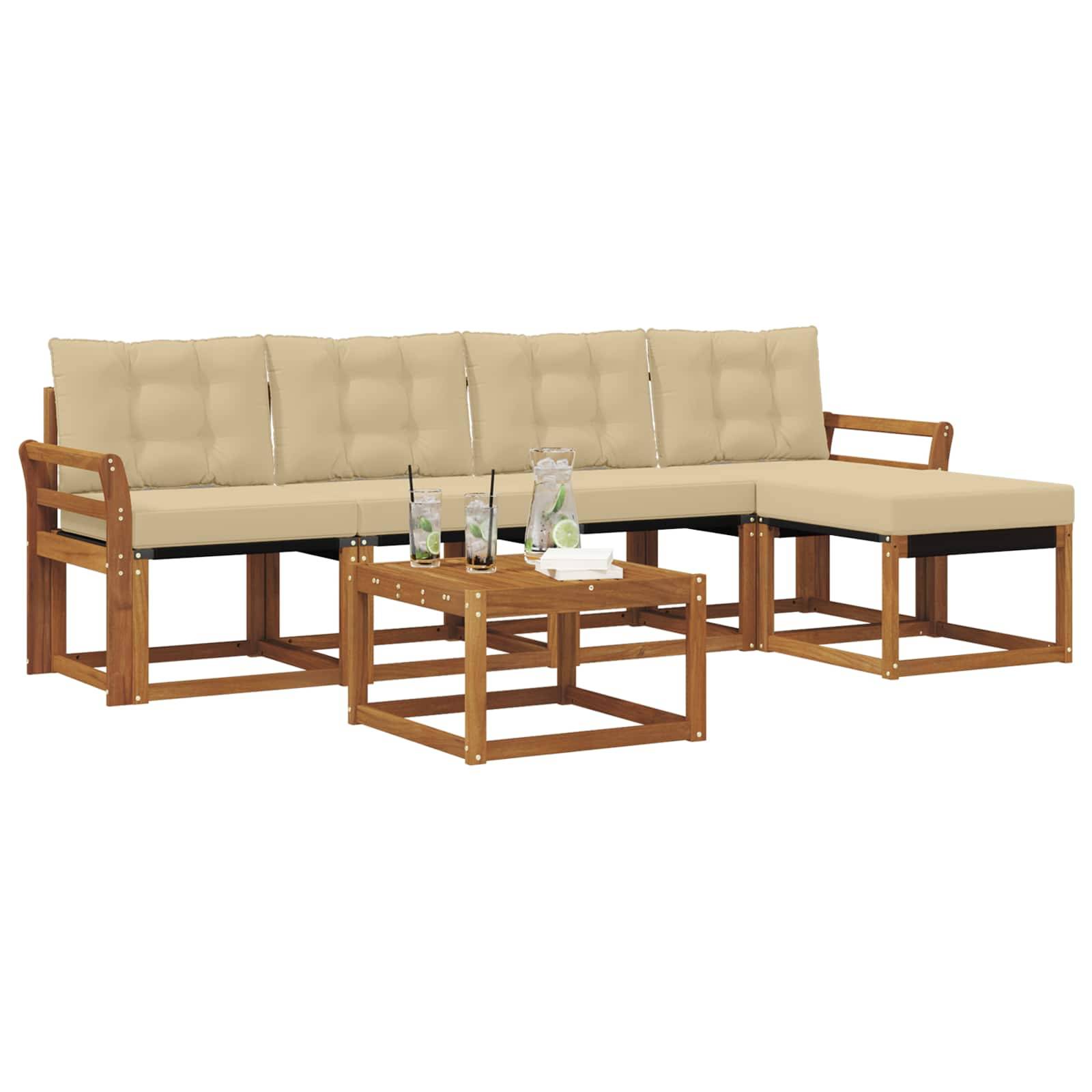 vidaXL Outdoor-Sofagarnitur mit Kissen 6 pcs Natur und Beige