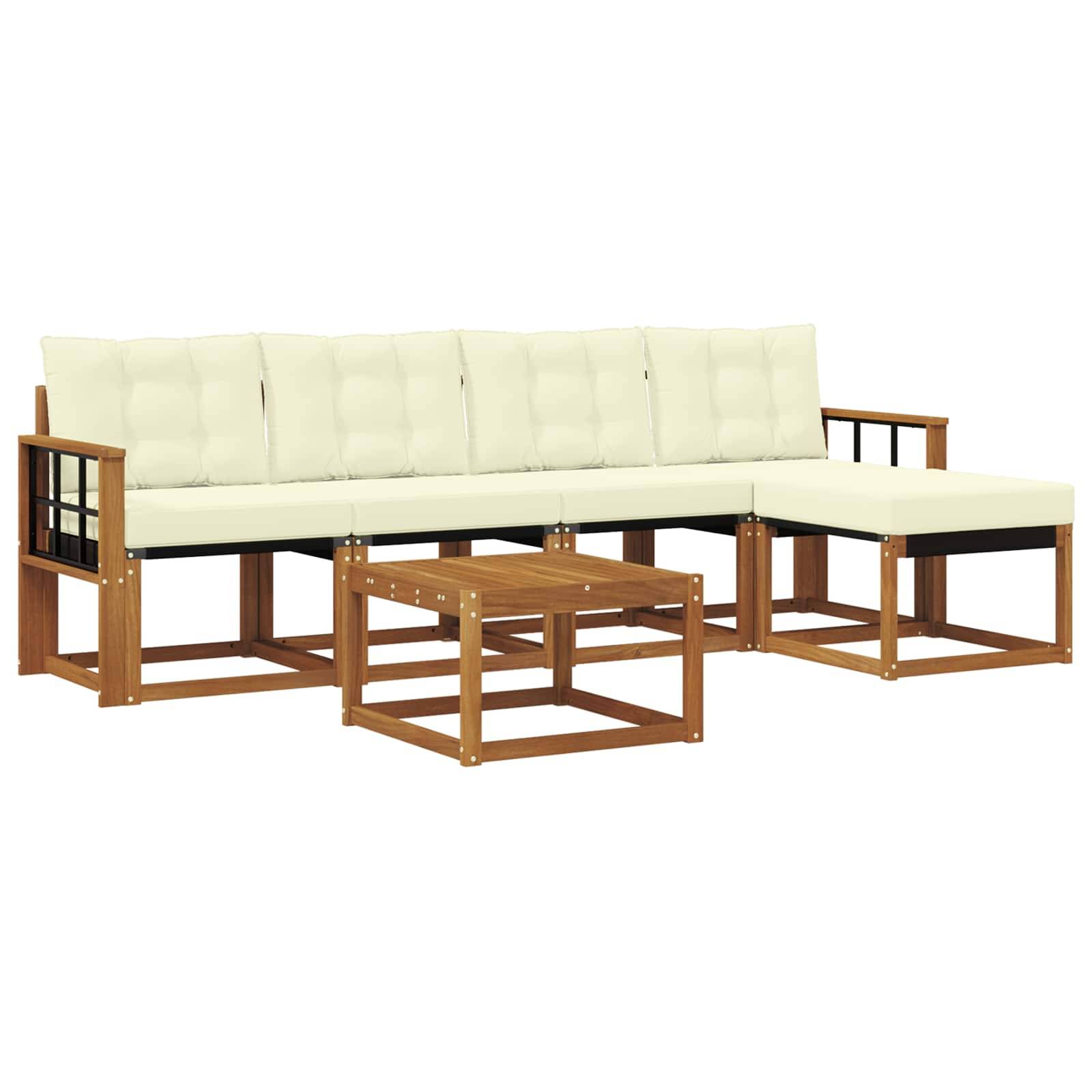 vidaXL Outdoor-Sofagarnitur mit Kissen 6 pcs Natur und Creme