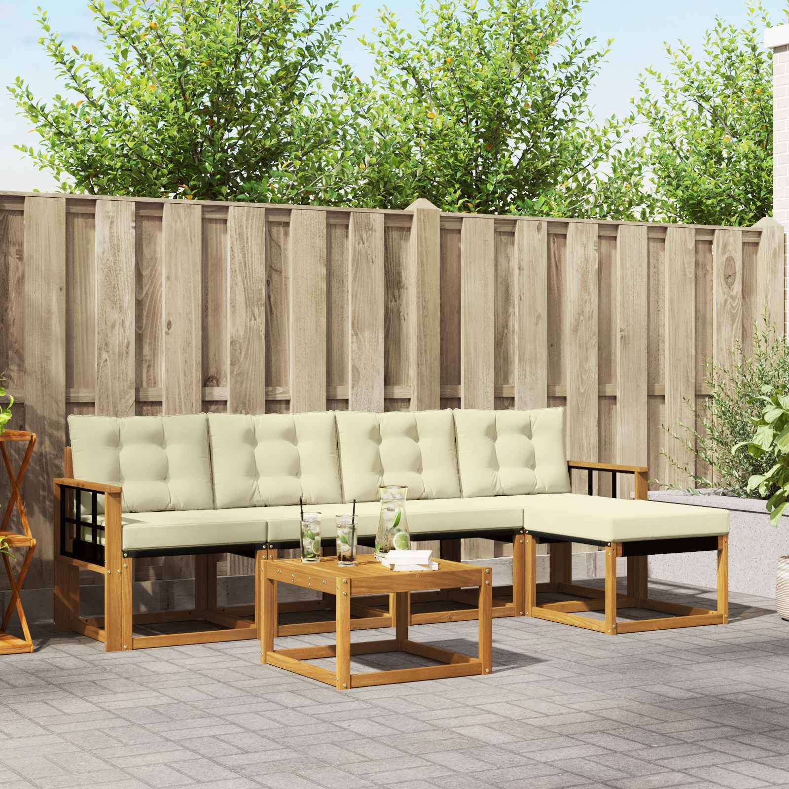 vidaXL Outdoor-Sofagarnitur mit Kissen 6 pcs Natur und Creme
